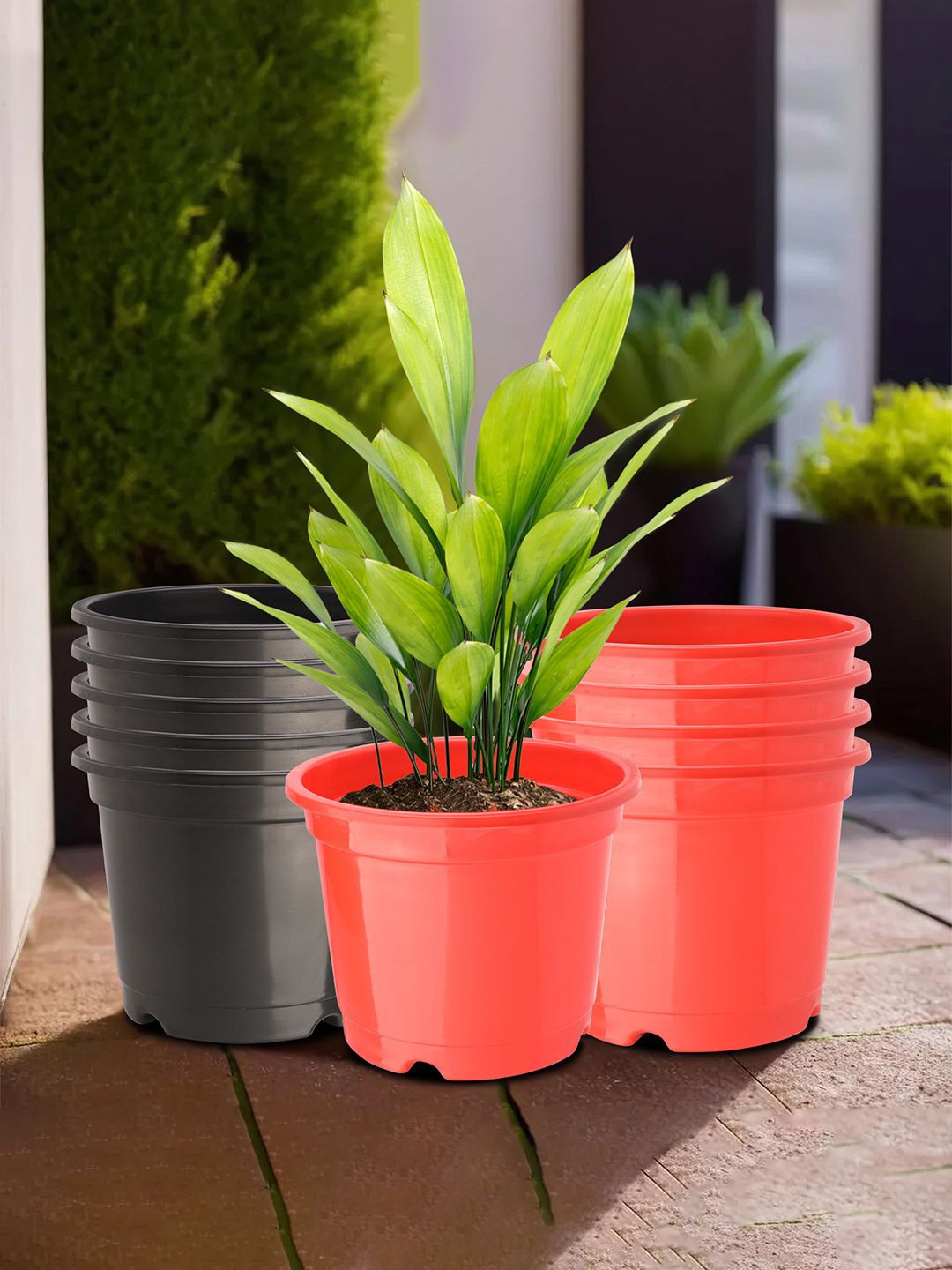 

Kuber Industries Red & Black 10 Pieces Lightweight Planters