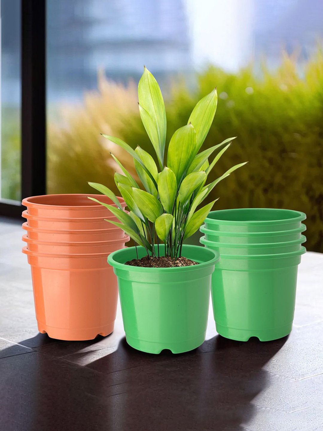 

Kuber Industries Green & Orange 10 Pieces Phooldaan Durable Planters