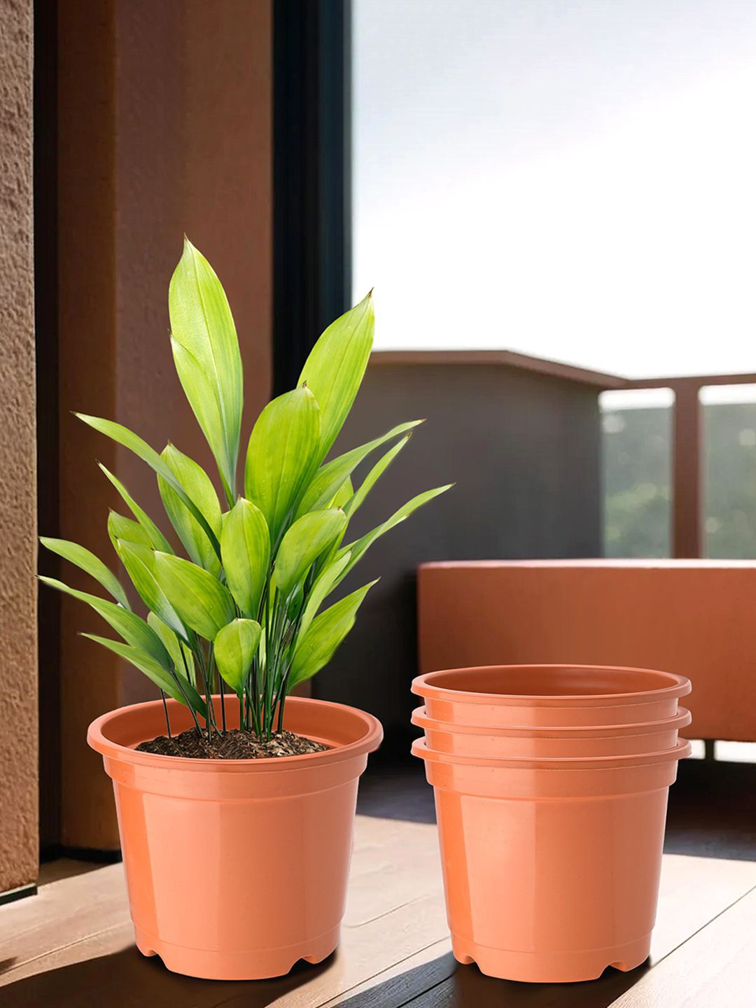 

Kuber Industries Orange-Colored 4 Pieces Durable Round Planters
