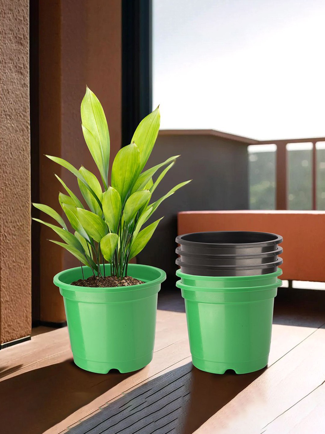 

Kuber Industries Black & Green 6 Pieces Planter With Pot