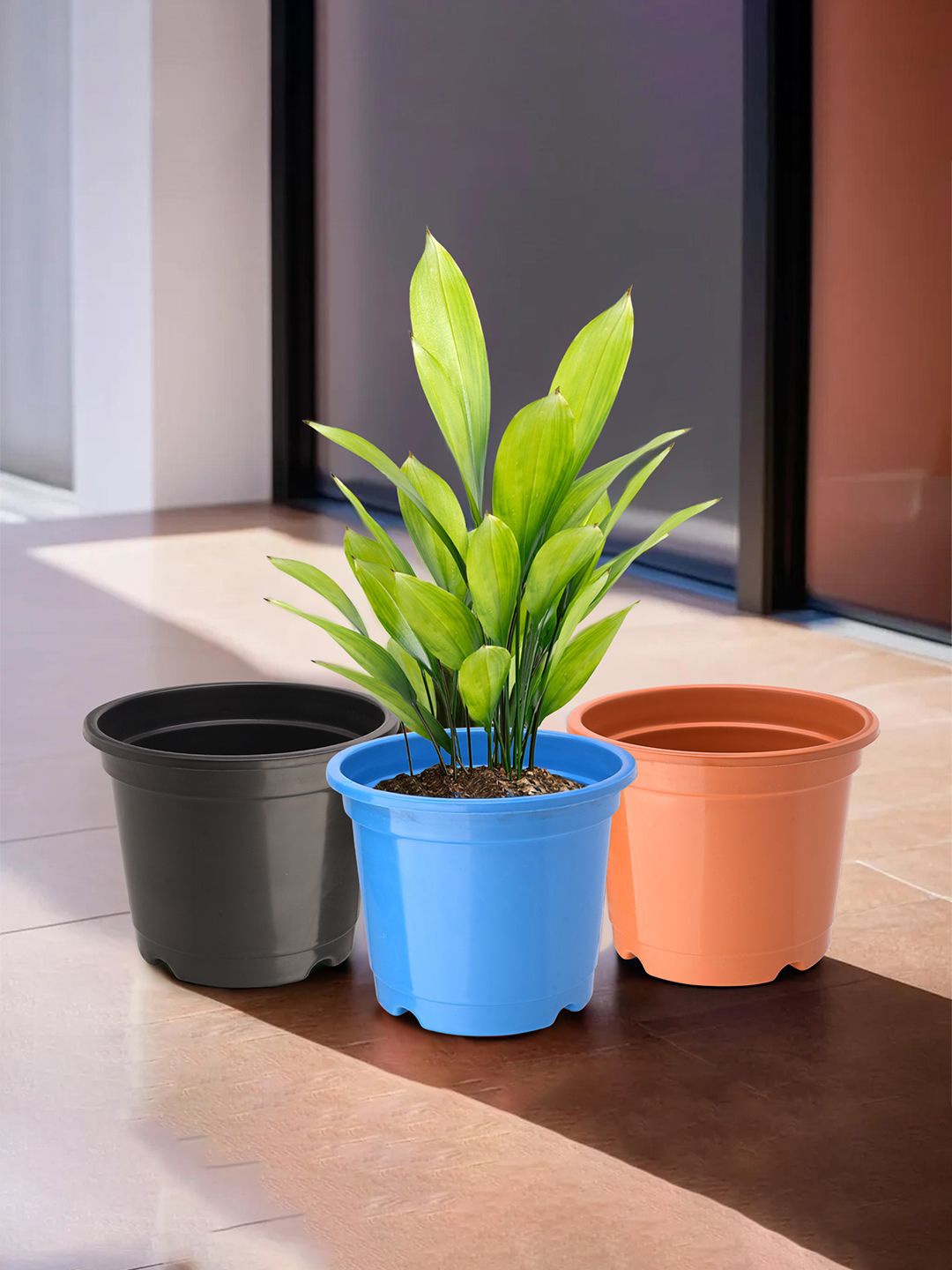 

Kuber Industries Blue & Orange-Coloured 3 Pieces Lightweight Planters