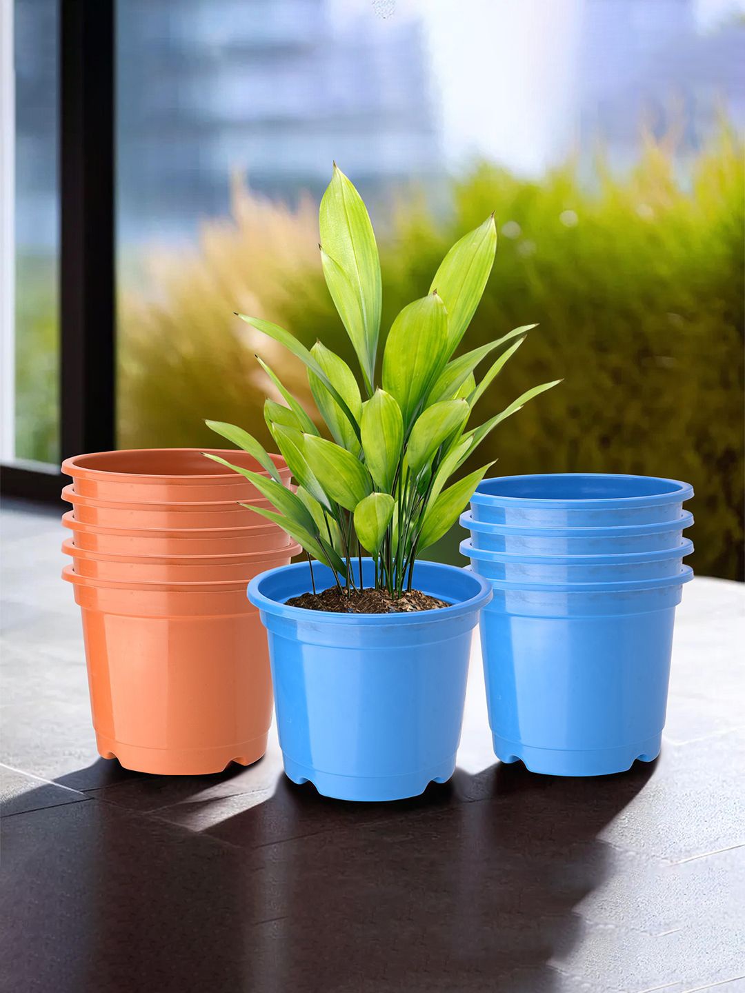 

Kuber Industries Blue & Orange 10 Pieces Lightweight Phooldaan Planters