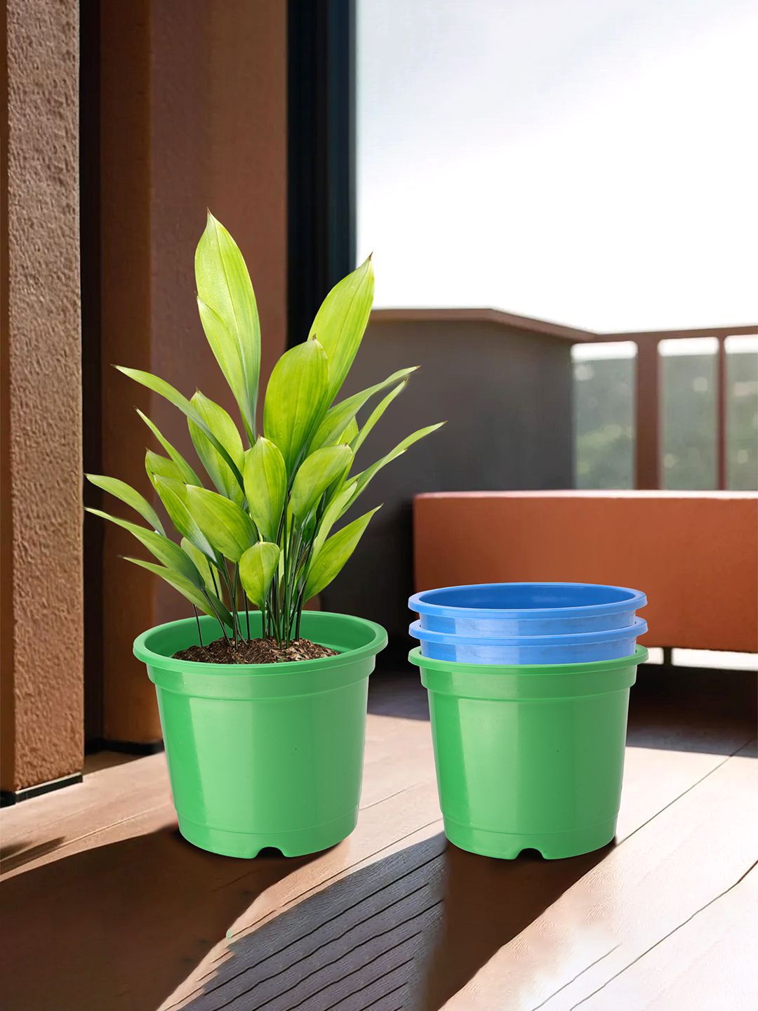 

Kuber Industries Green & Blue 4 Pieces Lightweight Planters