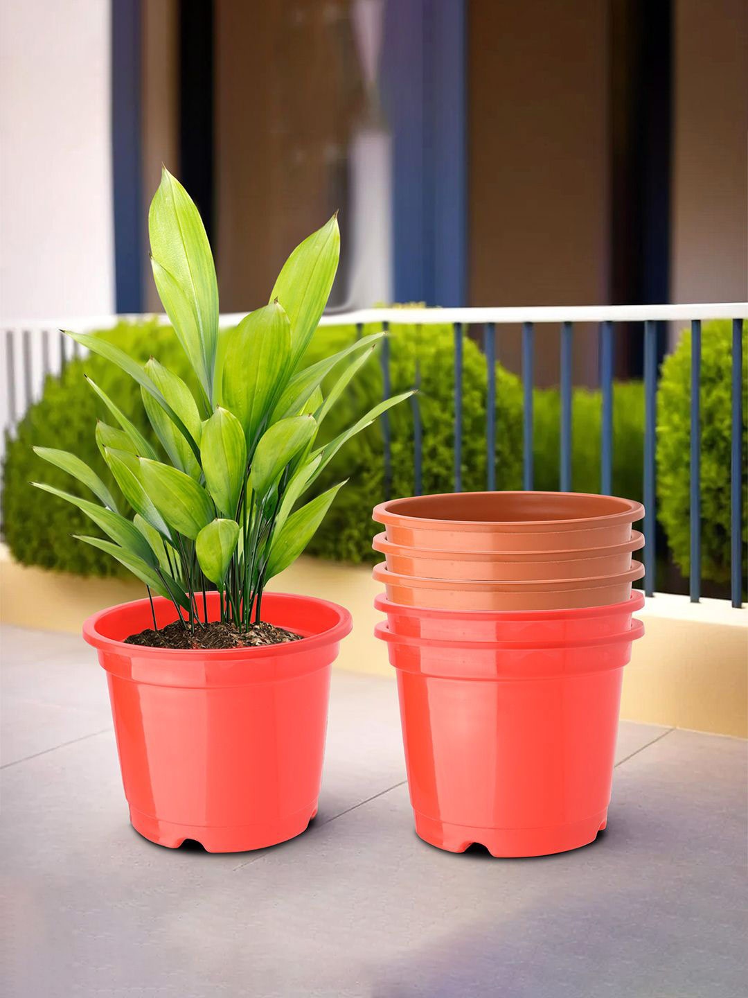 

Kuber Industries Red & Orange 6 Pieces Phooldaan Planters