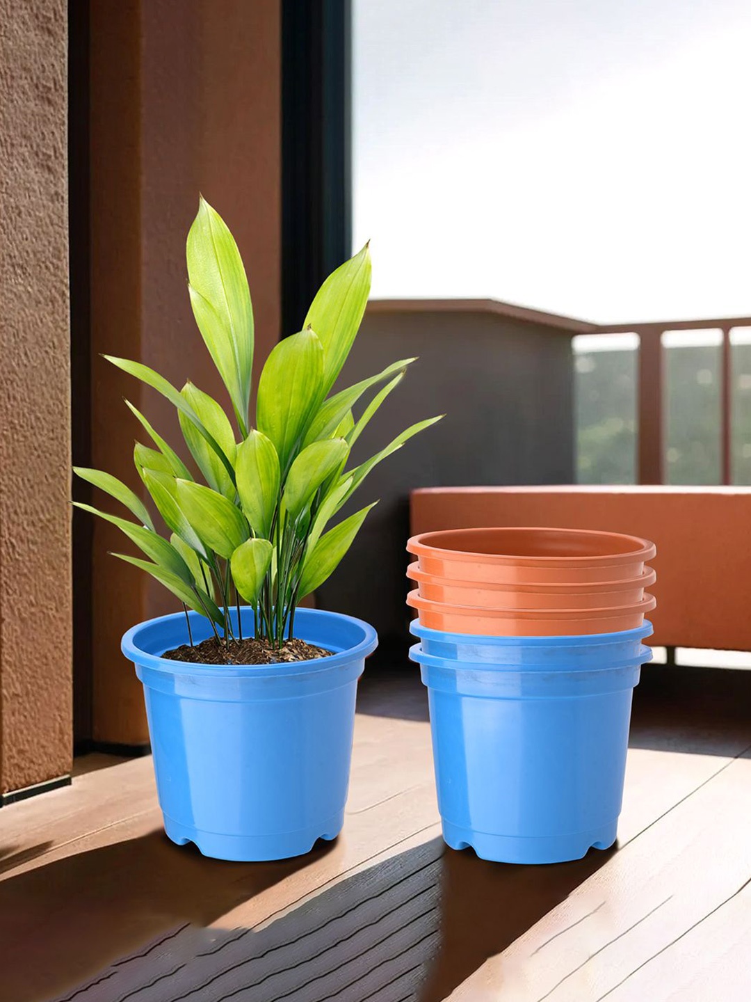 

Kuber Industries Blue & Orange 6 Pieces Round Planters