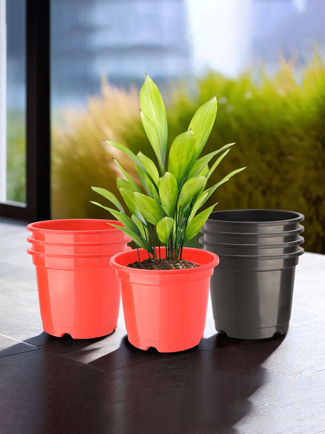 

Kuber Industries Red & Black 8 Pieces Lightweight Planters