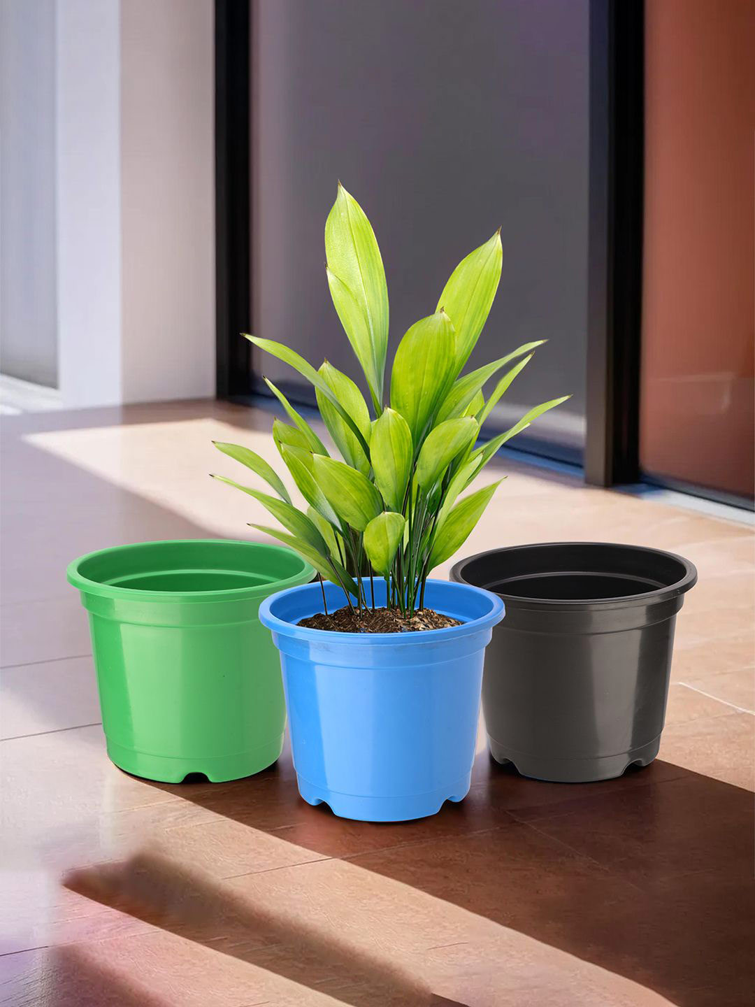 

Kuber Industries Green & Black 3 Pieces Lightweight Planters