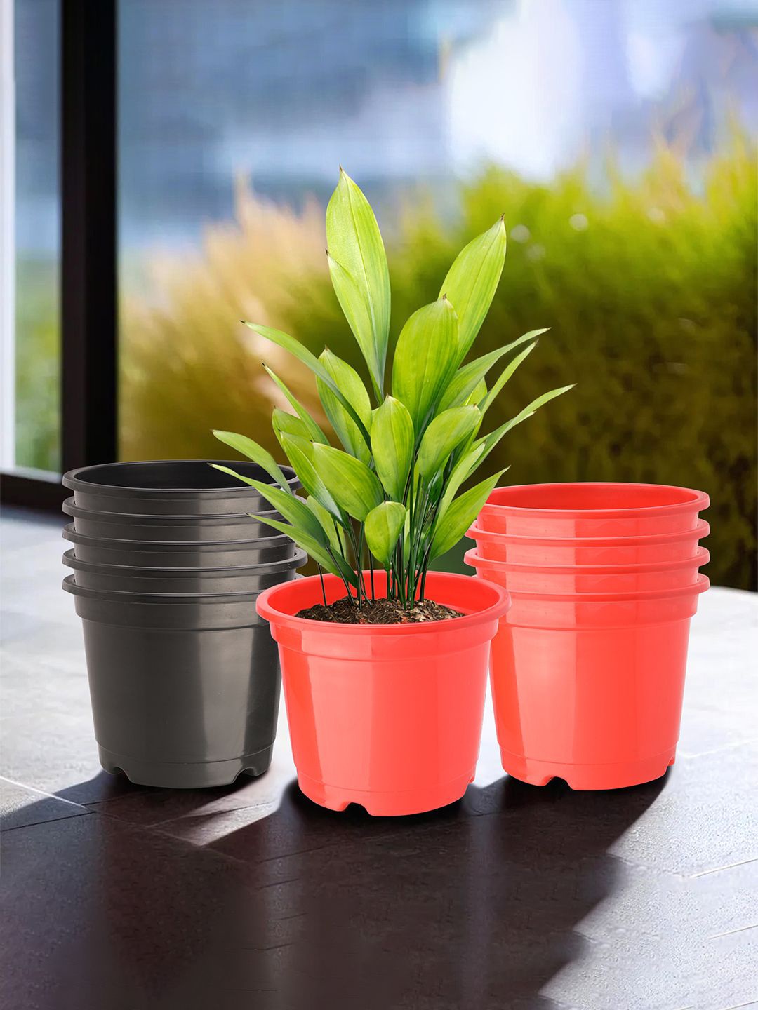 

Kuber Industries Red & Black 10 Pieces Lightweight Planters