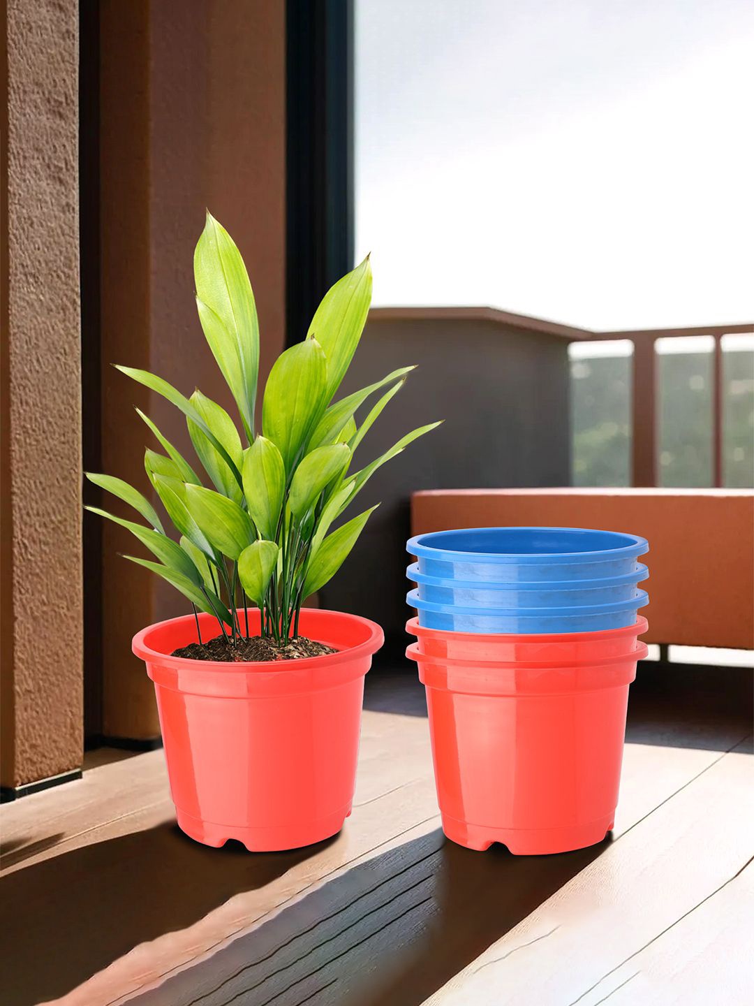 

Kuber Industries Red & Blue 6 Pieces Round Planters