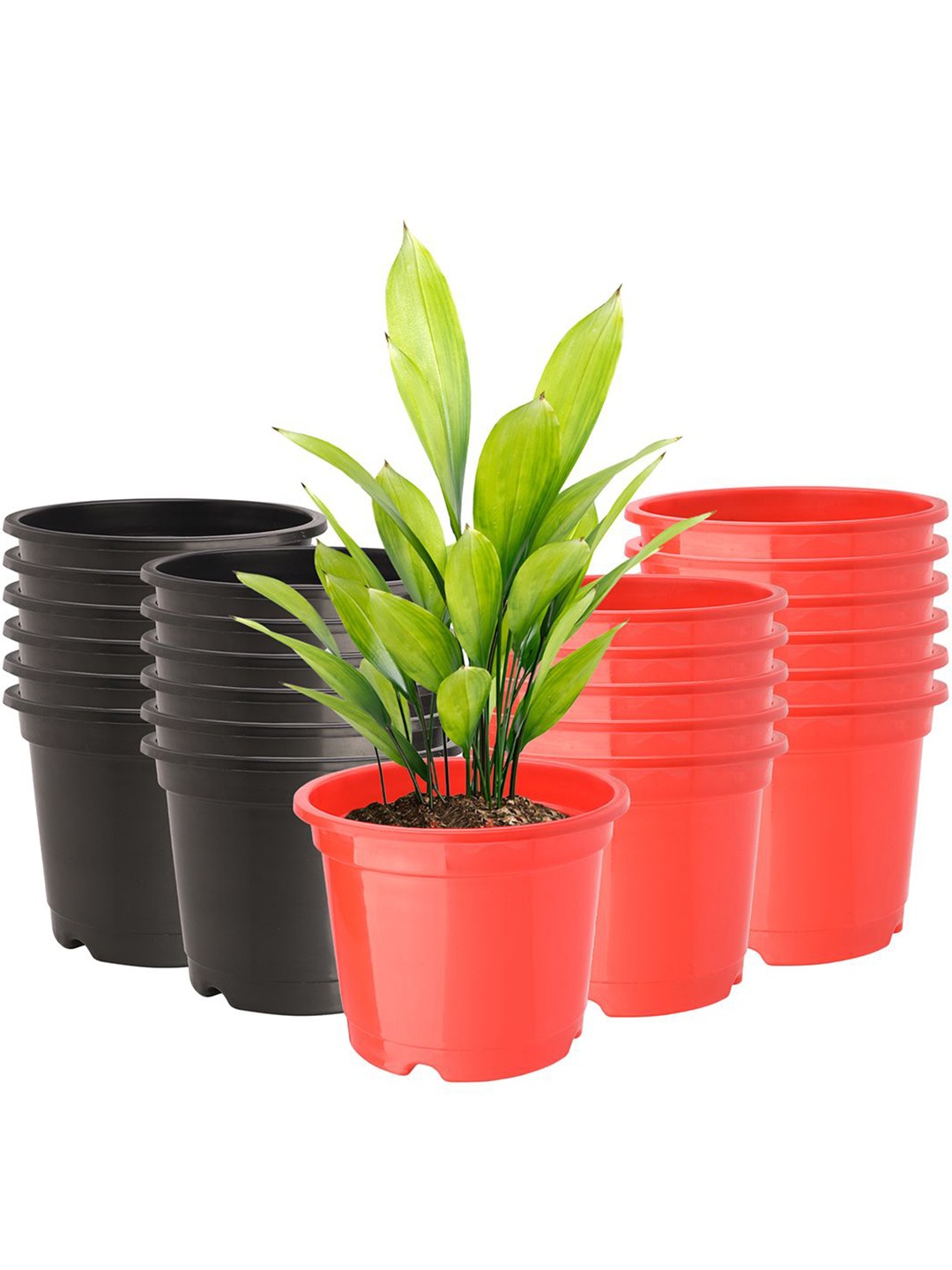

Kuber Industries Red & Black 24 Pieces Lightweight Round Planters
