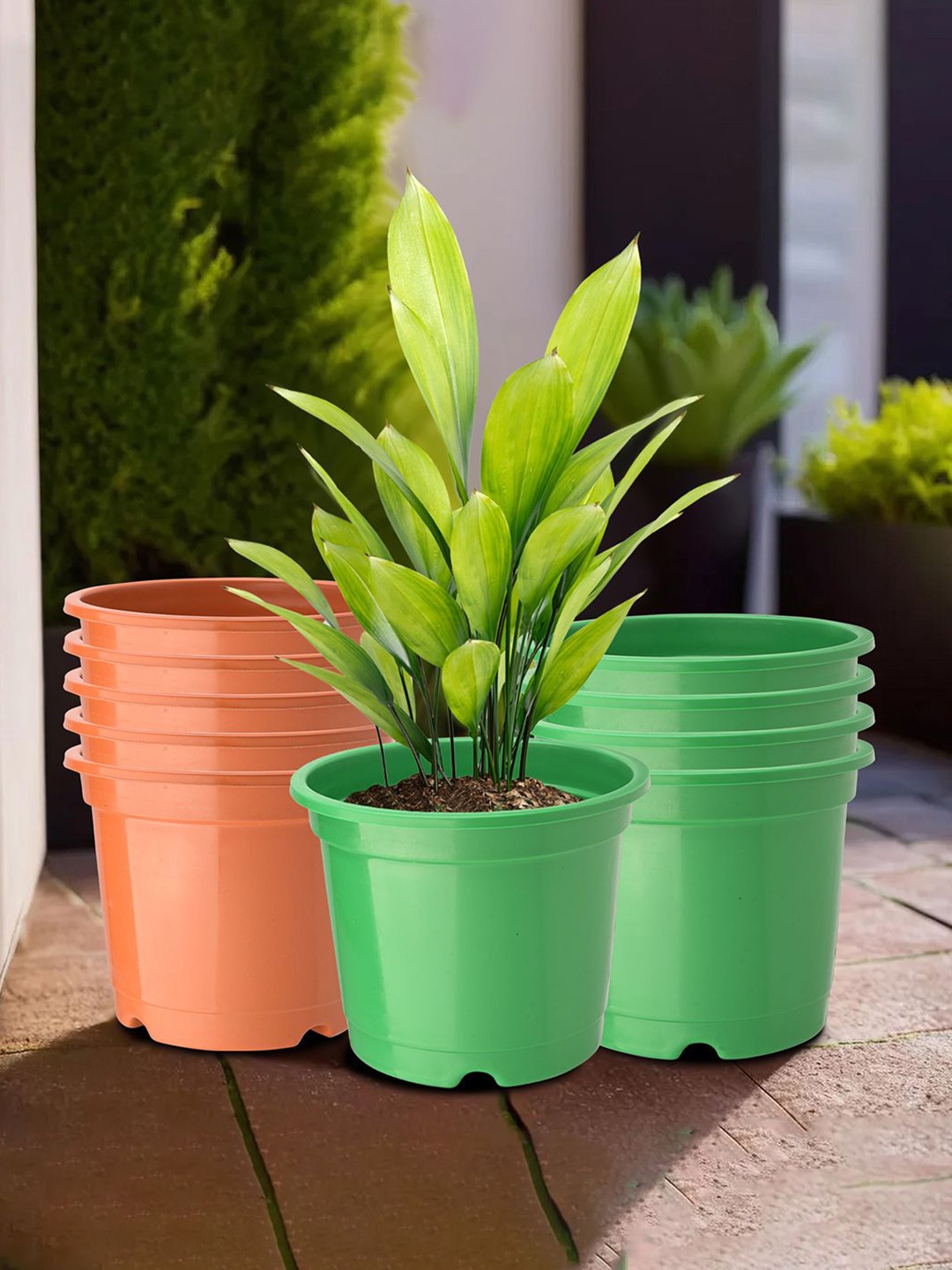 

Kuber Industries Green & Orange-Colored 10 Pieces Round Planters