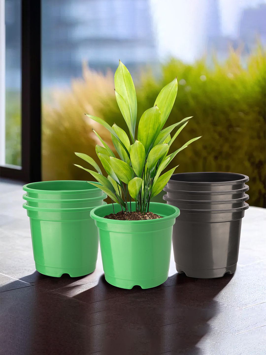 

Kuber Industries Green & Black 8 Pieces Lightweight Planters