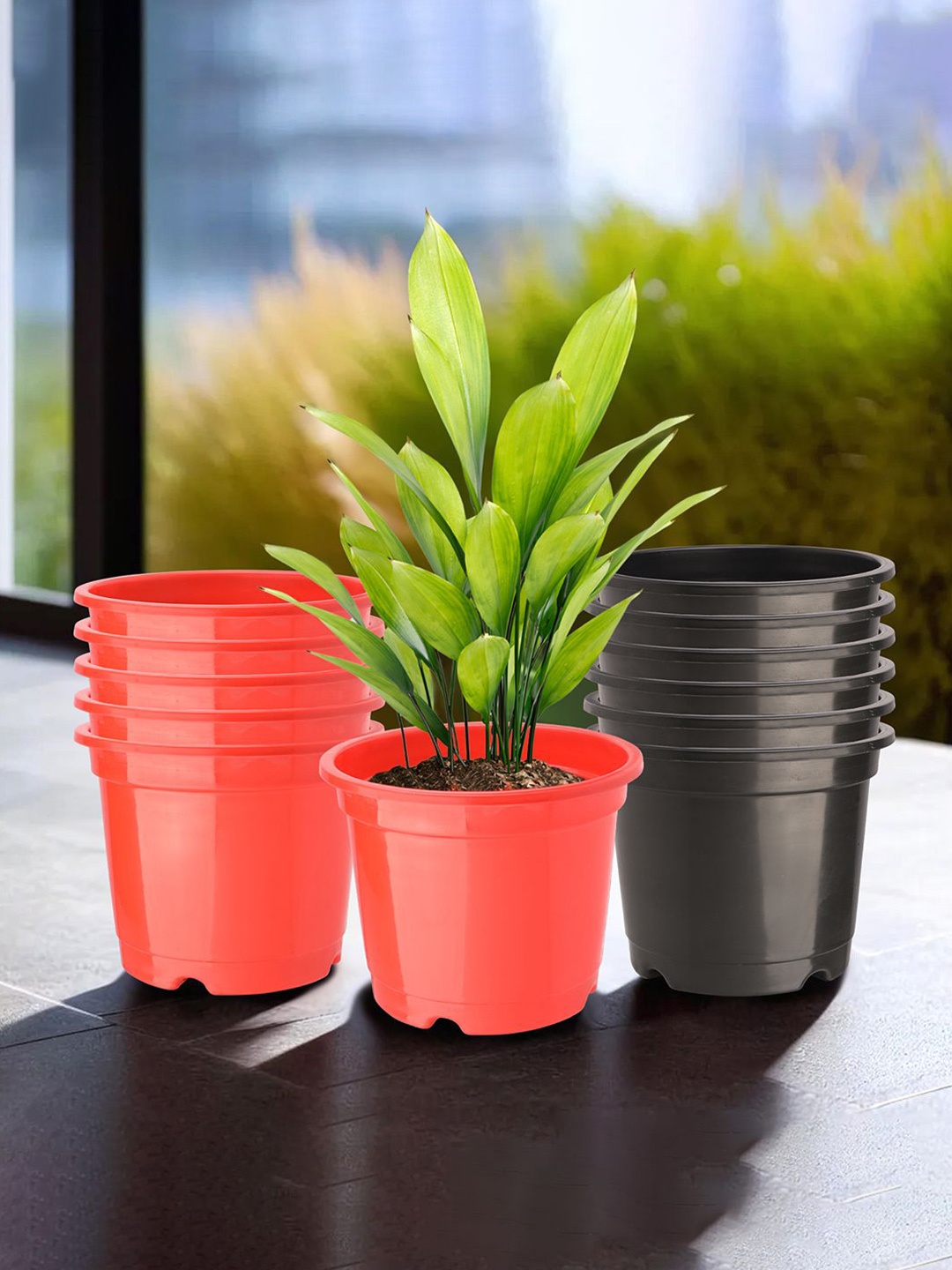 

Kuber Industries Red & Black 12 Pieces Planter With Pot
