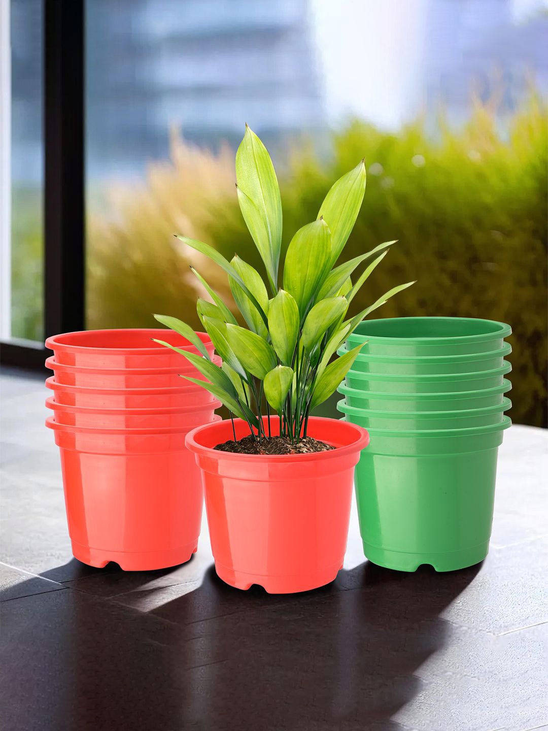 

Kuber Industries Red & Green 12 Pieces Lightweight Planters