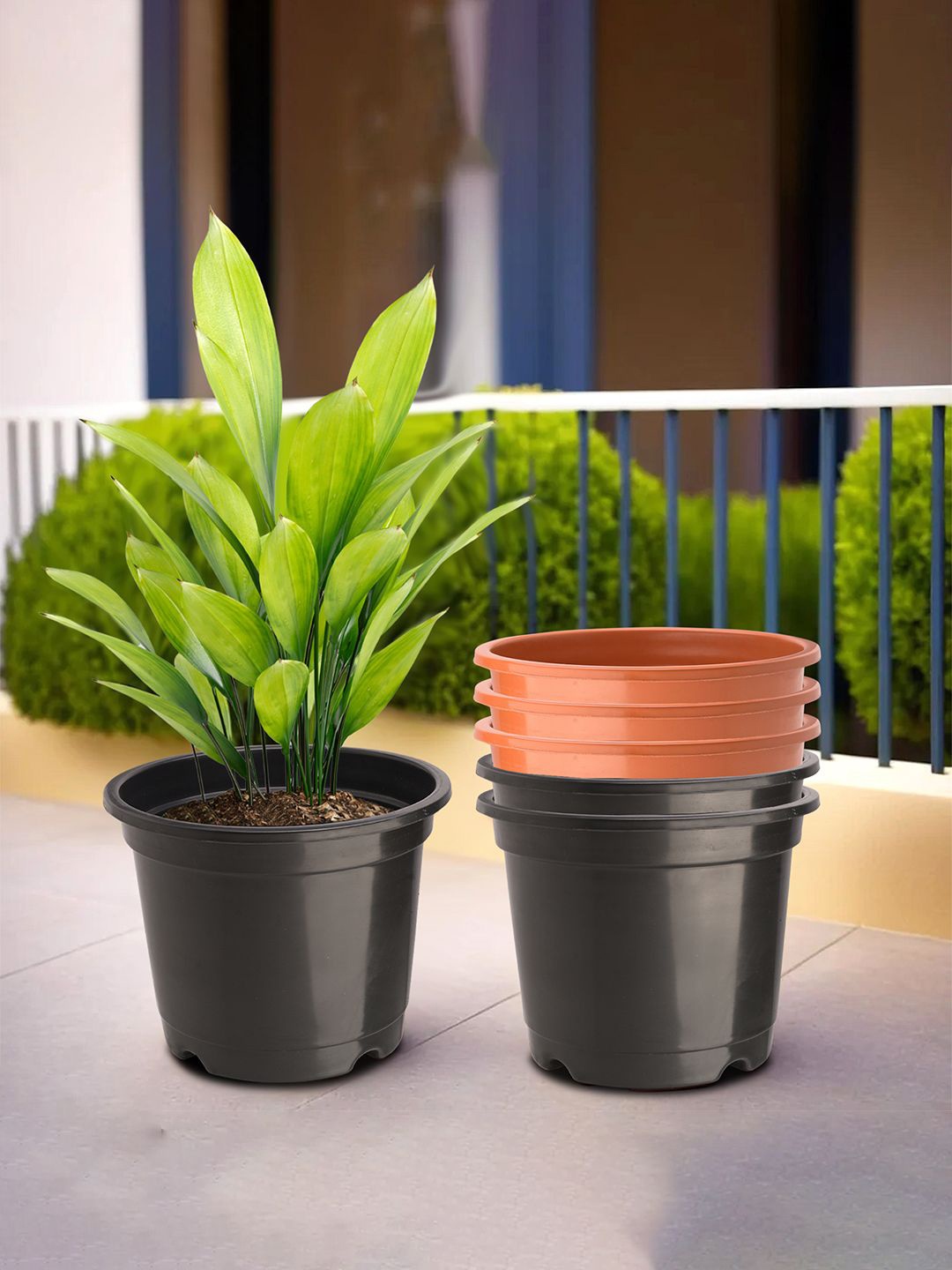 

Kuber Industries Orange Colored & Black 6 Pieces Lightweight Planters