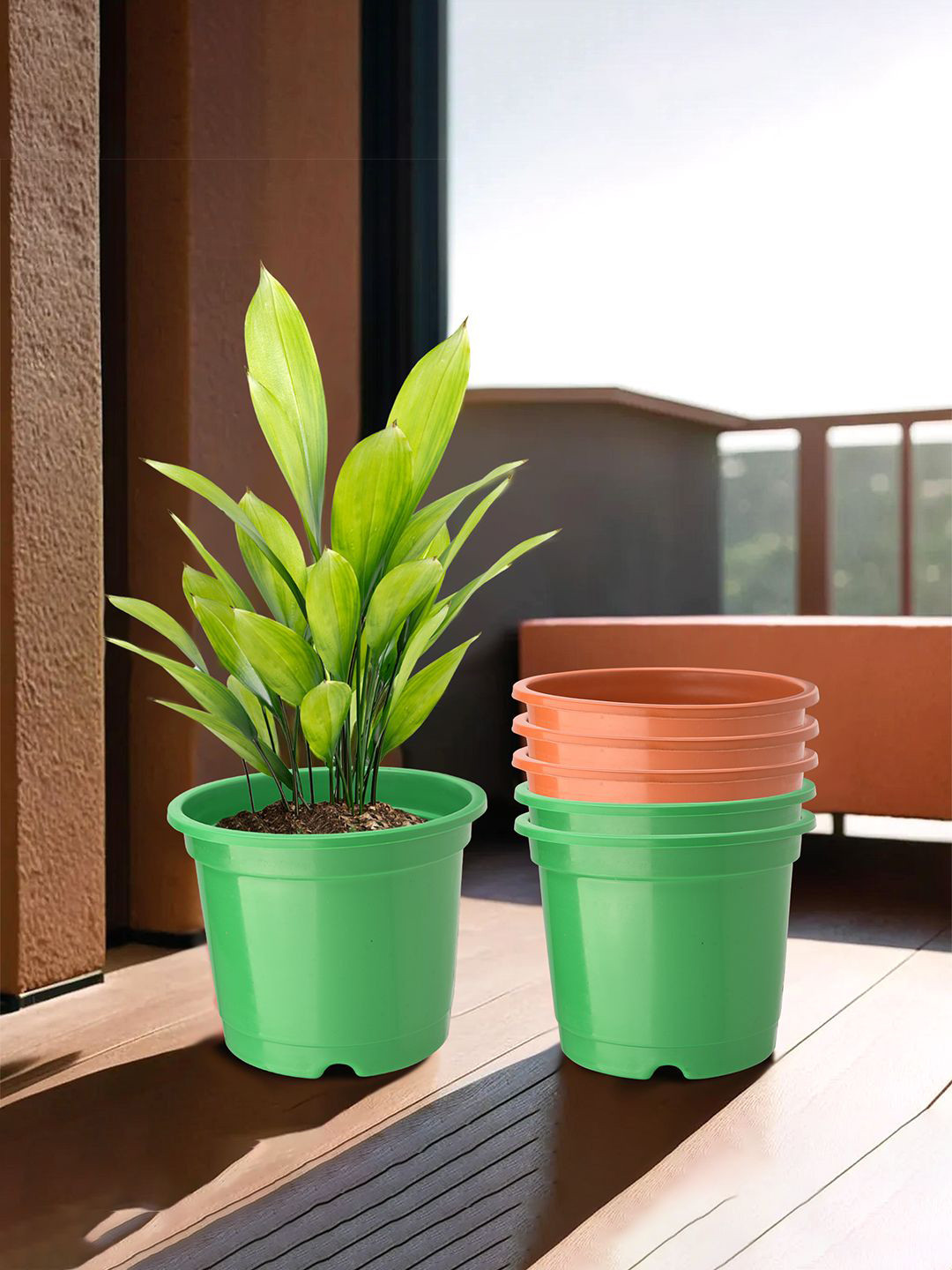 

Kuber Industries Green & Orange-Colored 6 Pieces Lightweight Planters