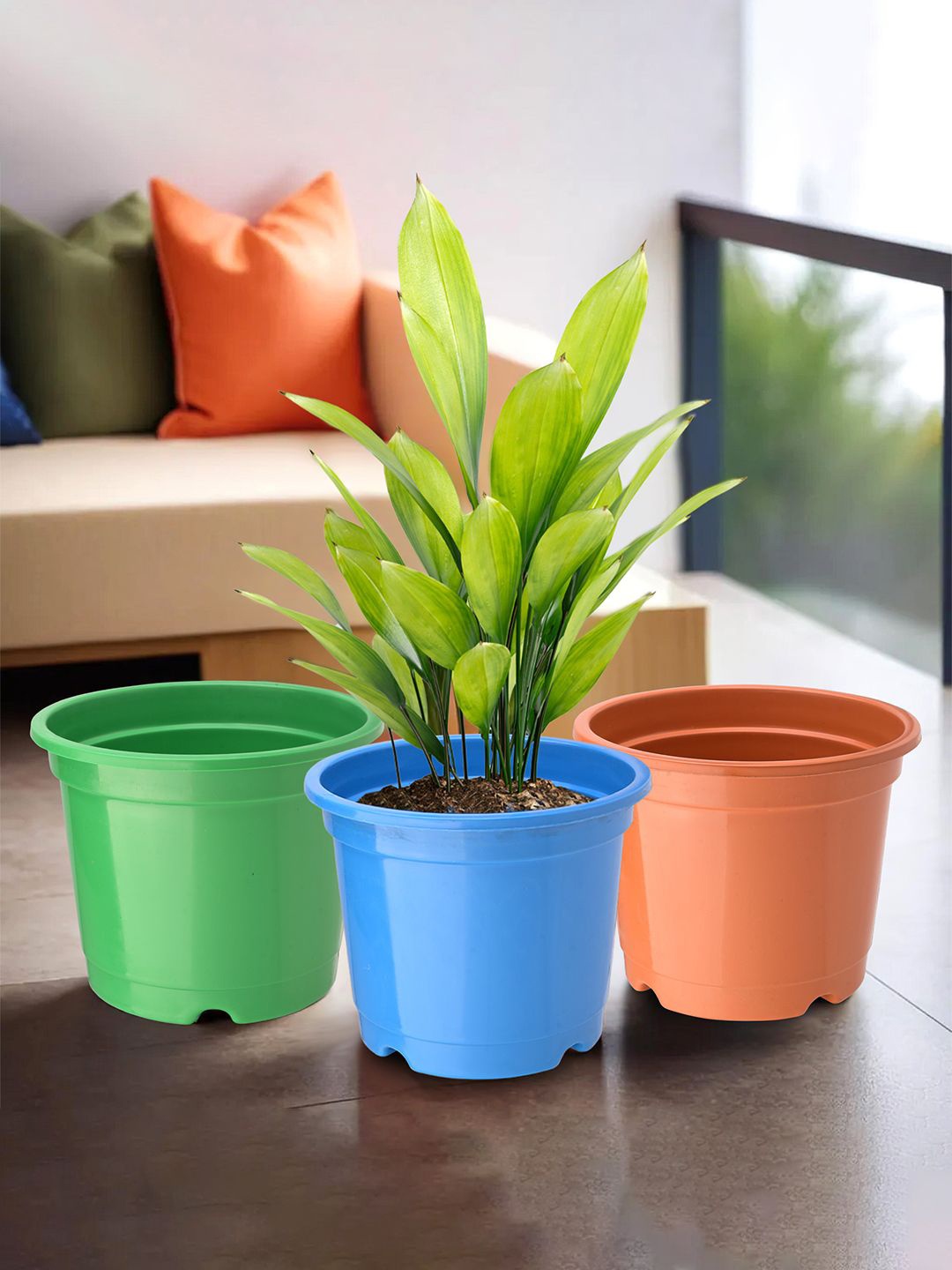 

Kuber Industries Green & Blue 3 Pieces Round Planters