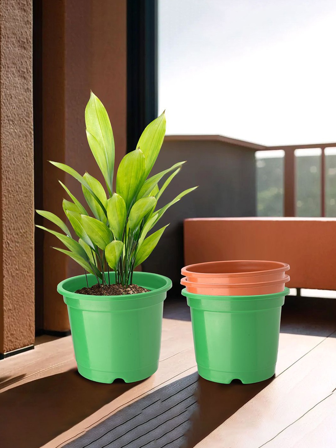 

Kuber Industries Green & Orange-Colored 4 Pieces Durable Planters