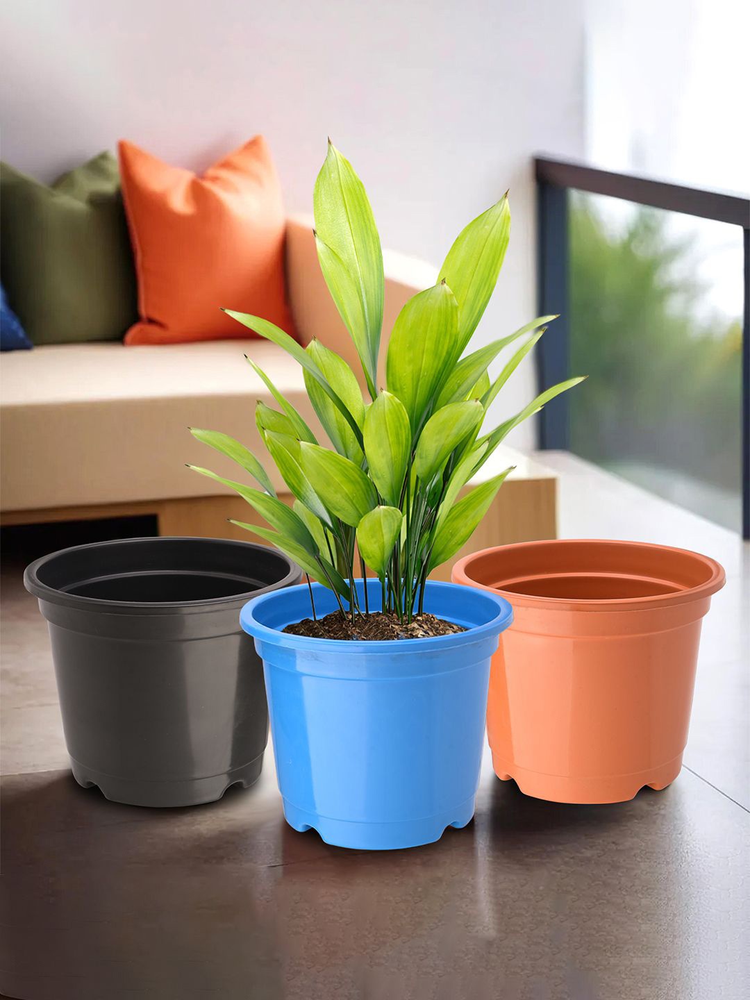 

Kuber Industries Blue & Orange 3 Pieces Durable Planters