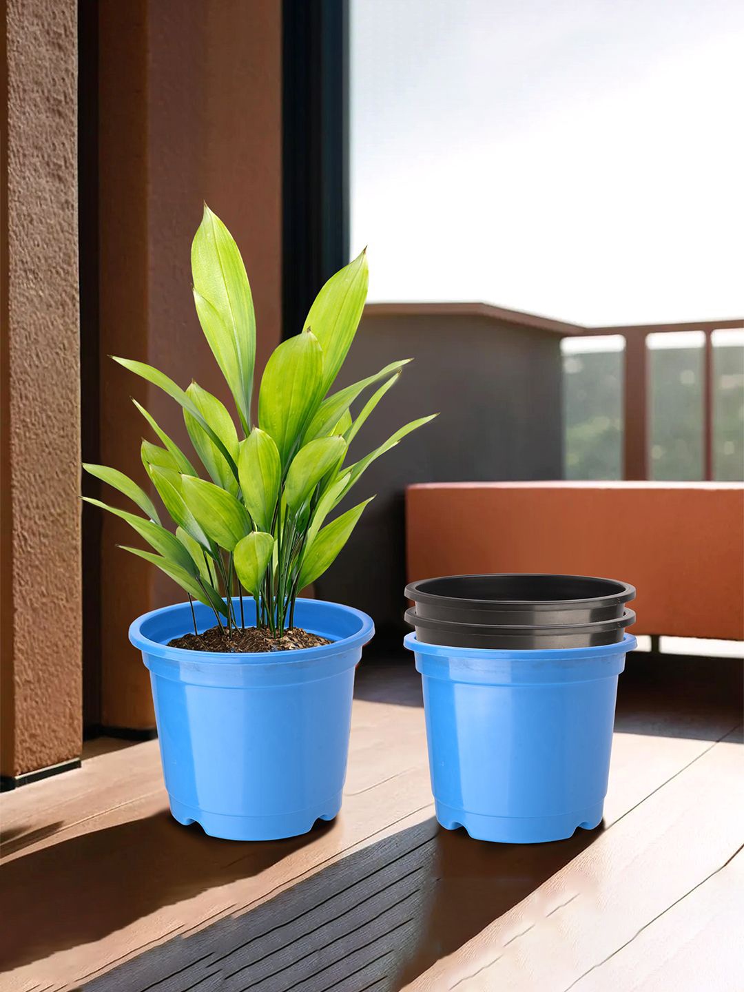 

Kuber Industries Blue & Black 4 Pieces Round Planters