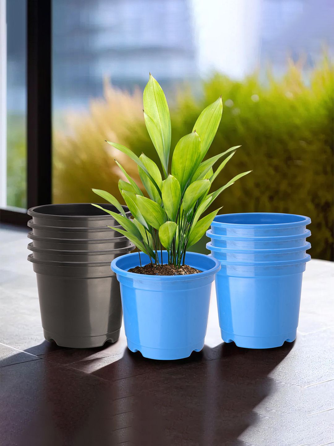 

Kuber Industries Blue & Black 10 Pieces Durable Planters