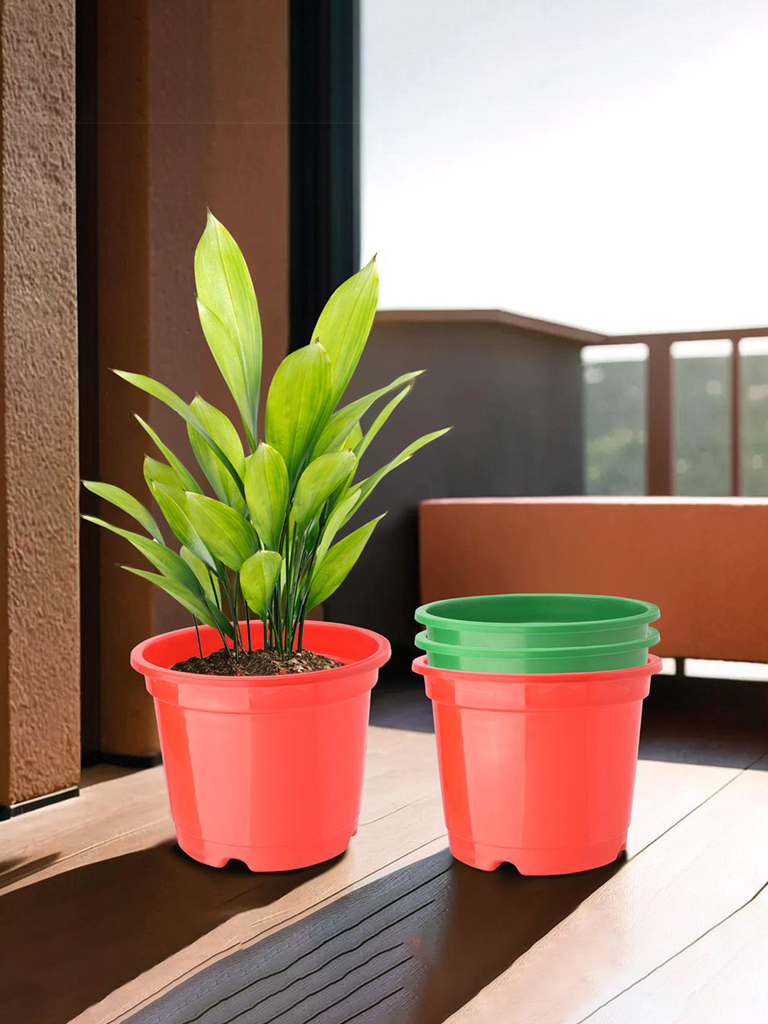 

Kuber Industries Red & Green 4 Pieces Lightweight Planters