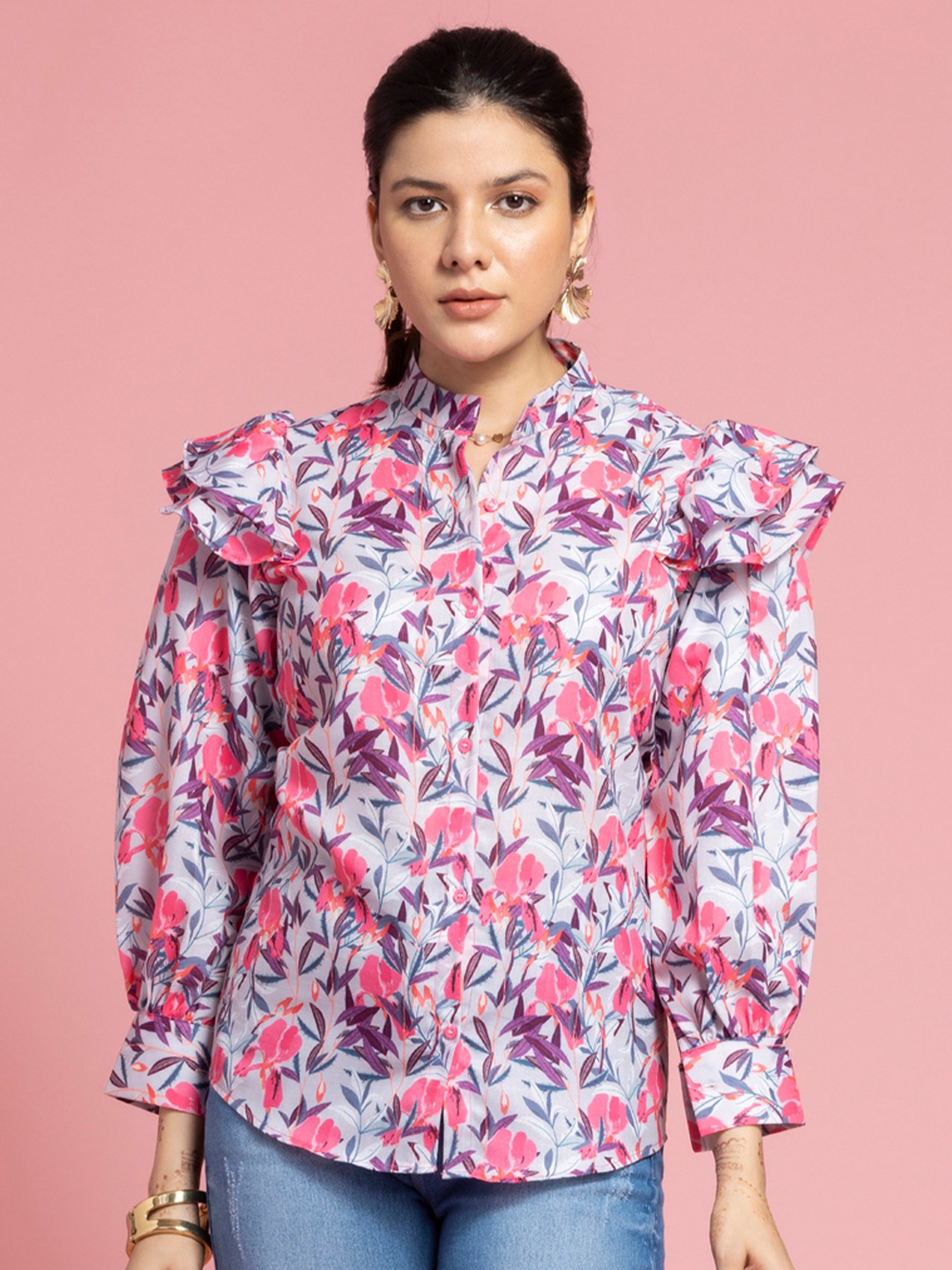 

SEW YOU SOON Tie and Dye Mandarin Collar Cotton Top, White
