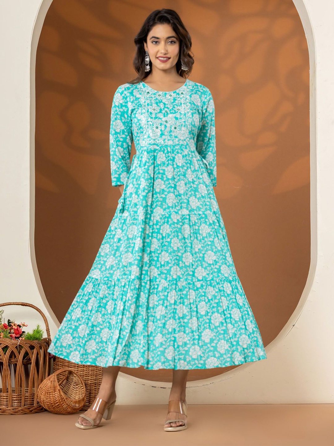 

FASHION DWAR Women Floral Printed Maxi Dress, Blue