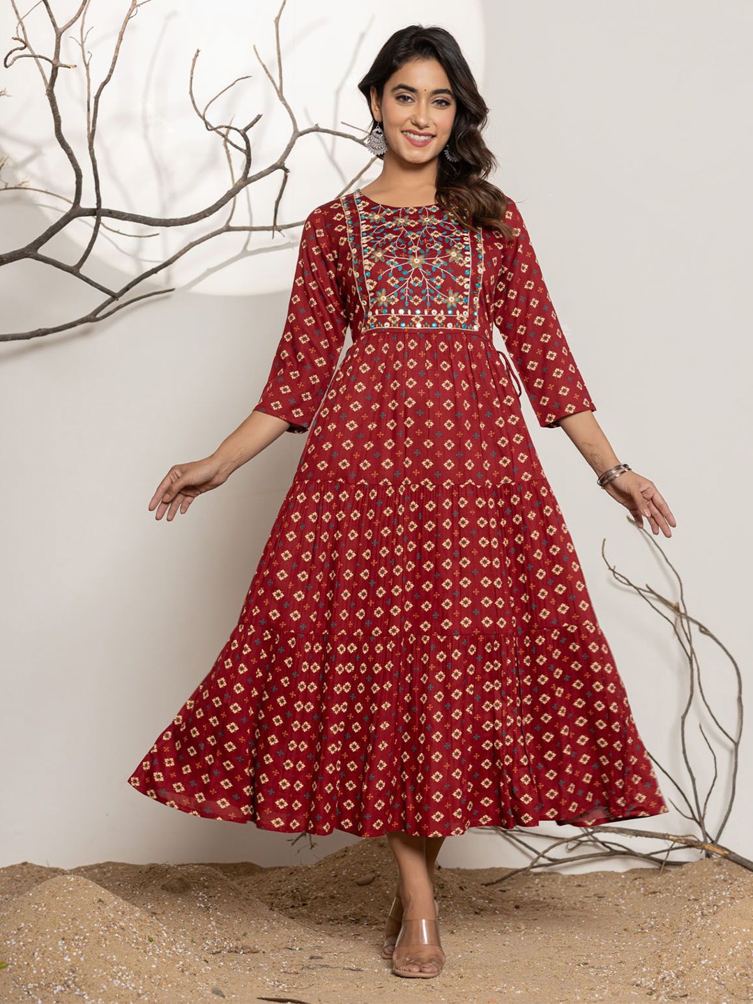 

FASHION DWAR Ethnic Motifs Pritned Maxi Dress, Maroon