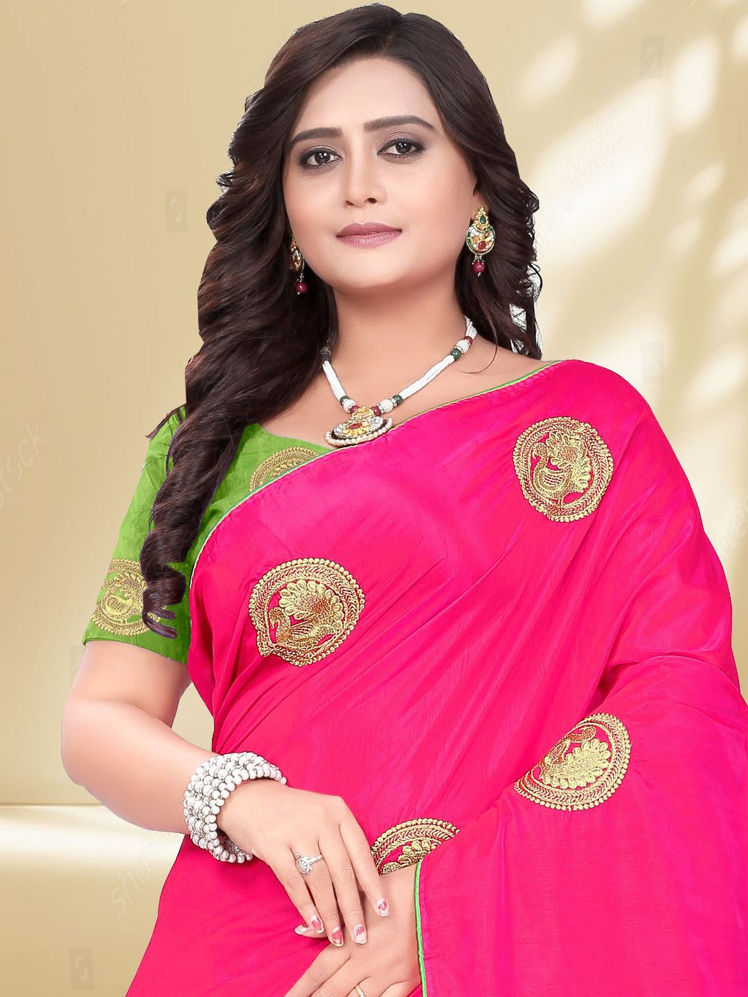 

KAVINDI Embellished Embroidered Ilkal Saree, Pink