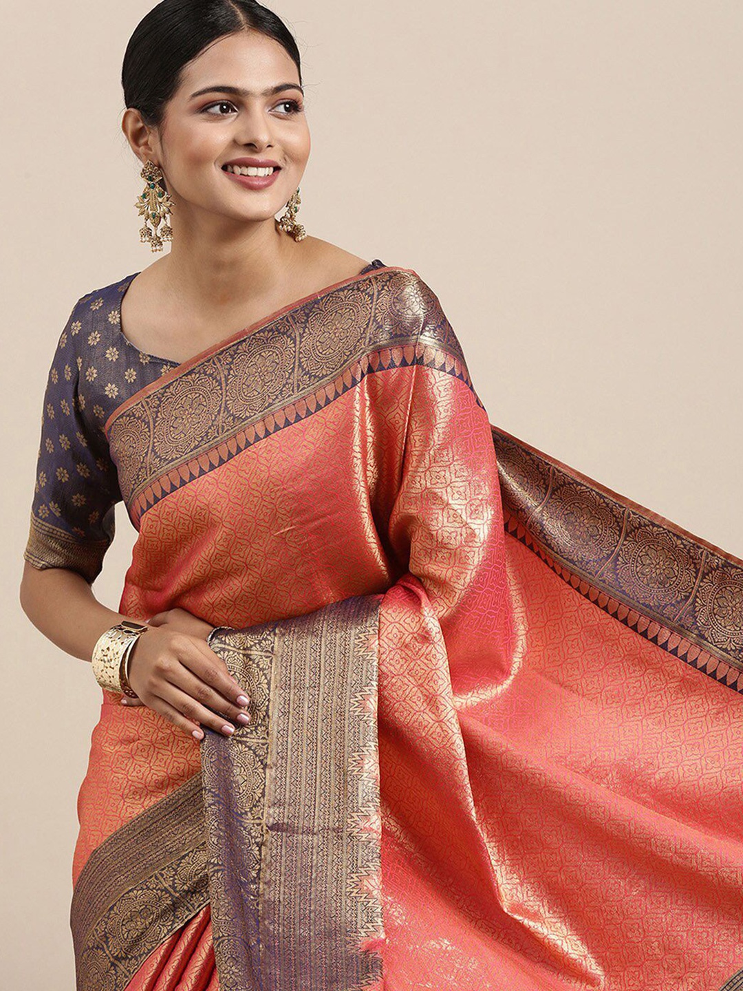 

Anouk Ethnic Motifs Zari Banarasi Saree, Rust
