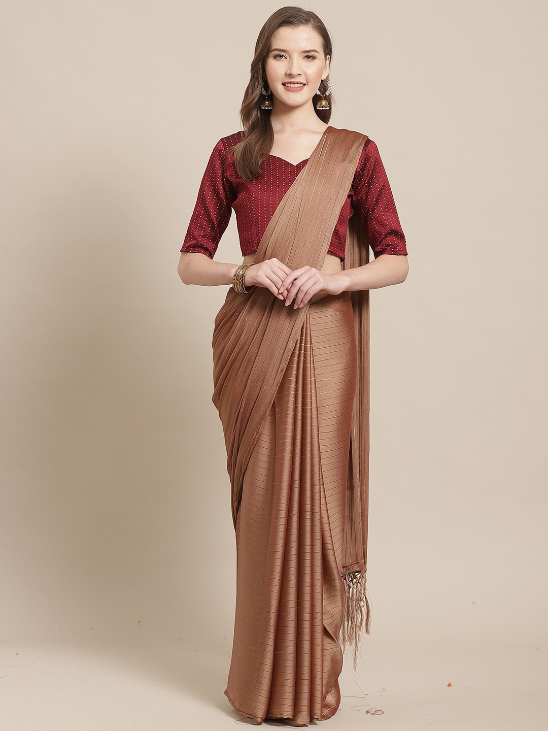 

Anouk Rustic Striped Zari Saree, Brown