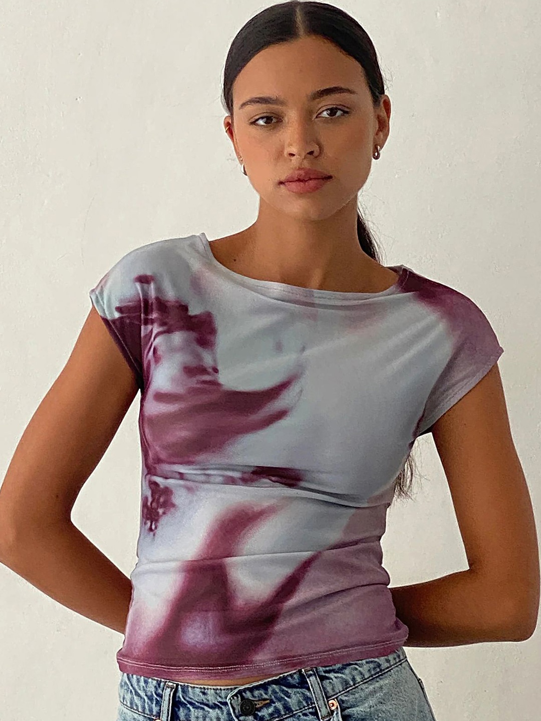 

LULU & SKY Print Extended Sleeves Top, Brown