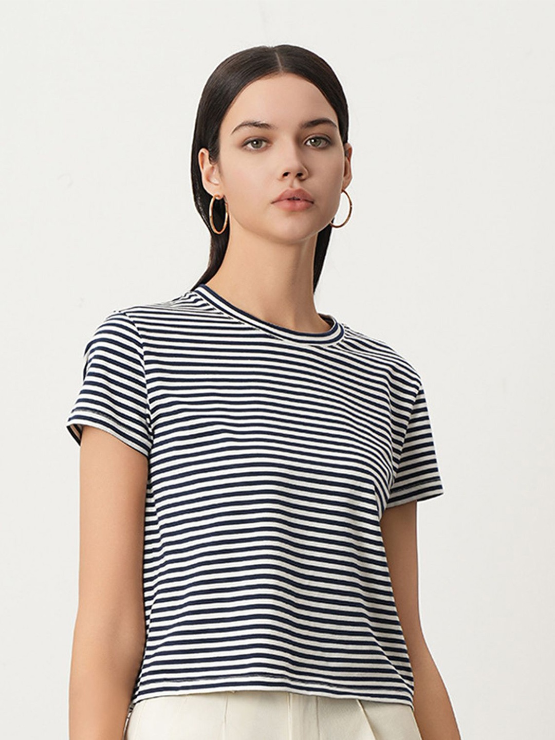 

LULU & SKY Striped Cotton Top, Navy blue