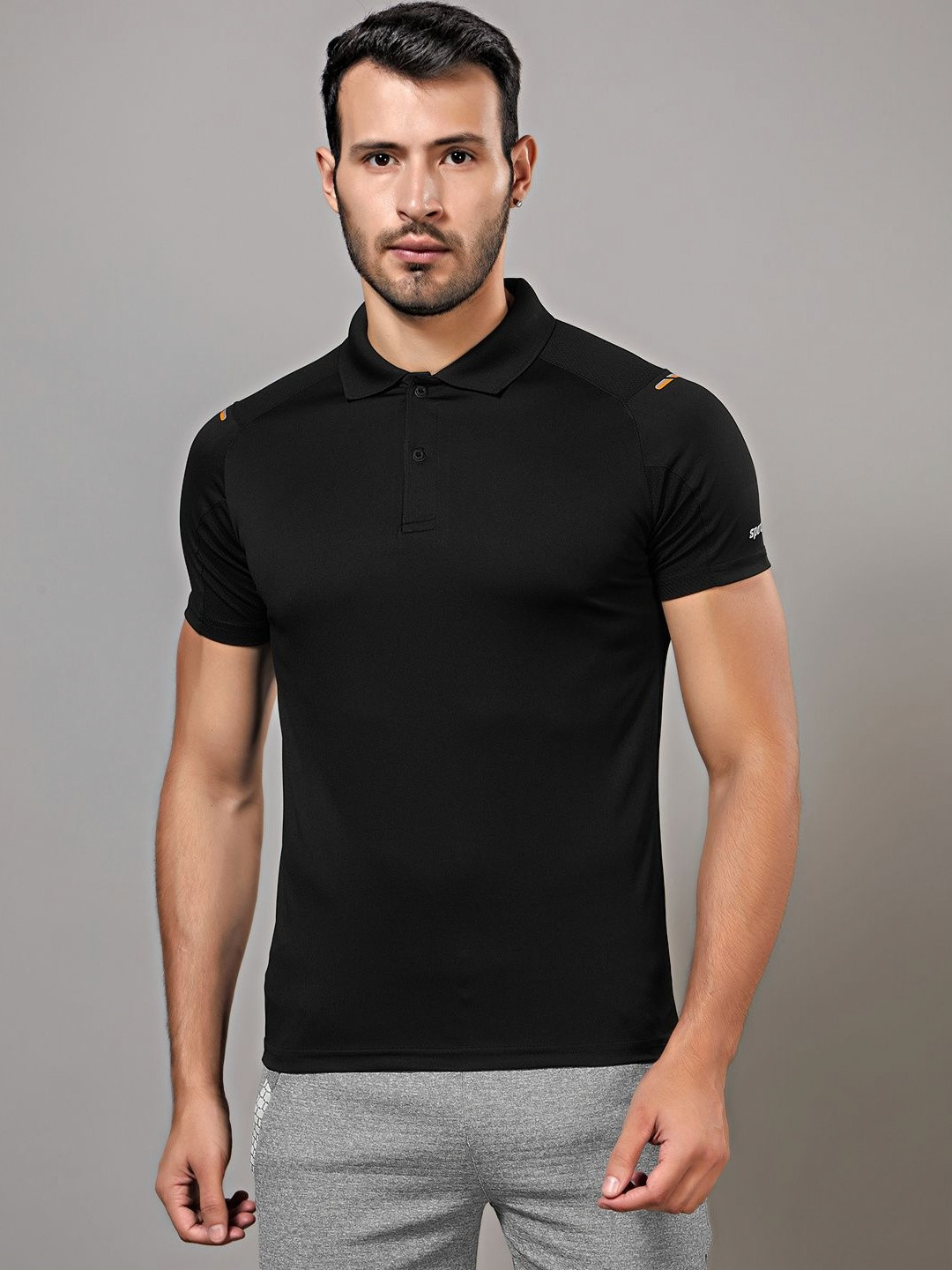 

SPORT SUN Men Dri-FIT Solid Polo Collar Polyester Tshirt, Black