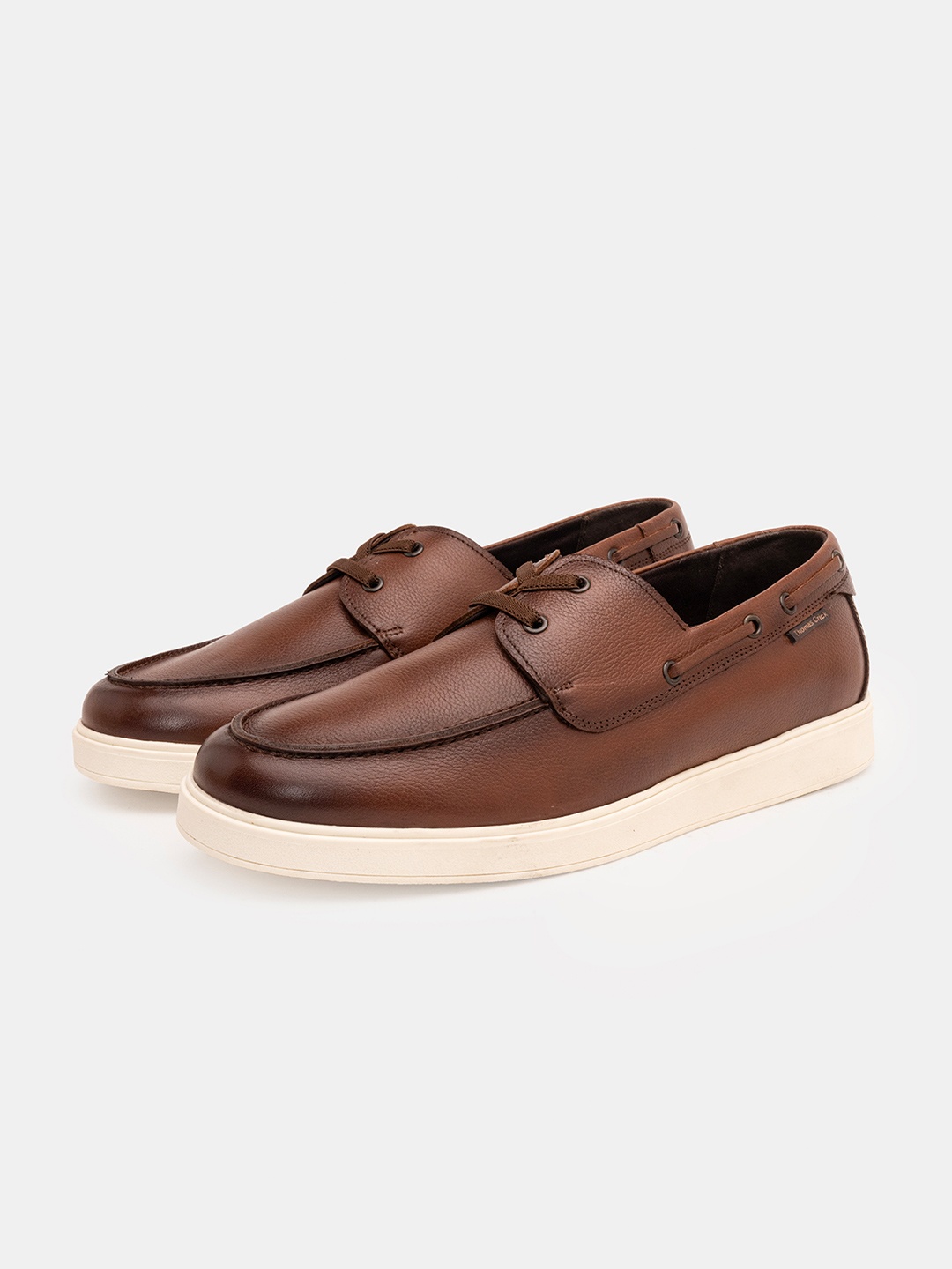 

THOMAS CRICK Men Round Toe Comfort Insole Genuine Leather Boat Shoes, Tan