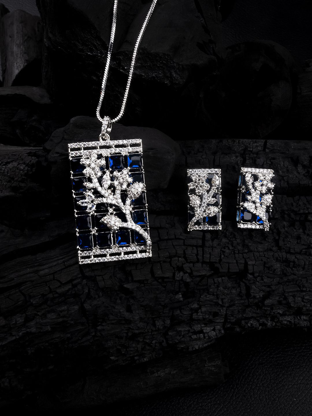 

StileAdda Silver Plated American Diamond Jewellery Set