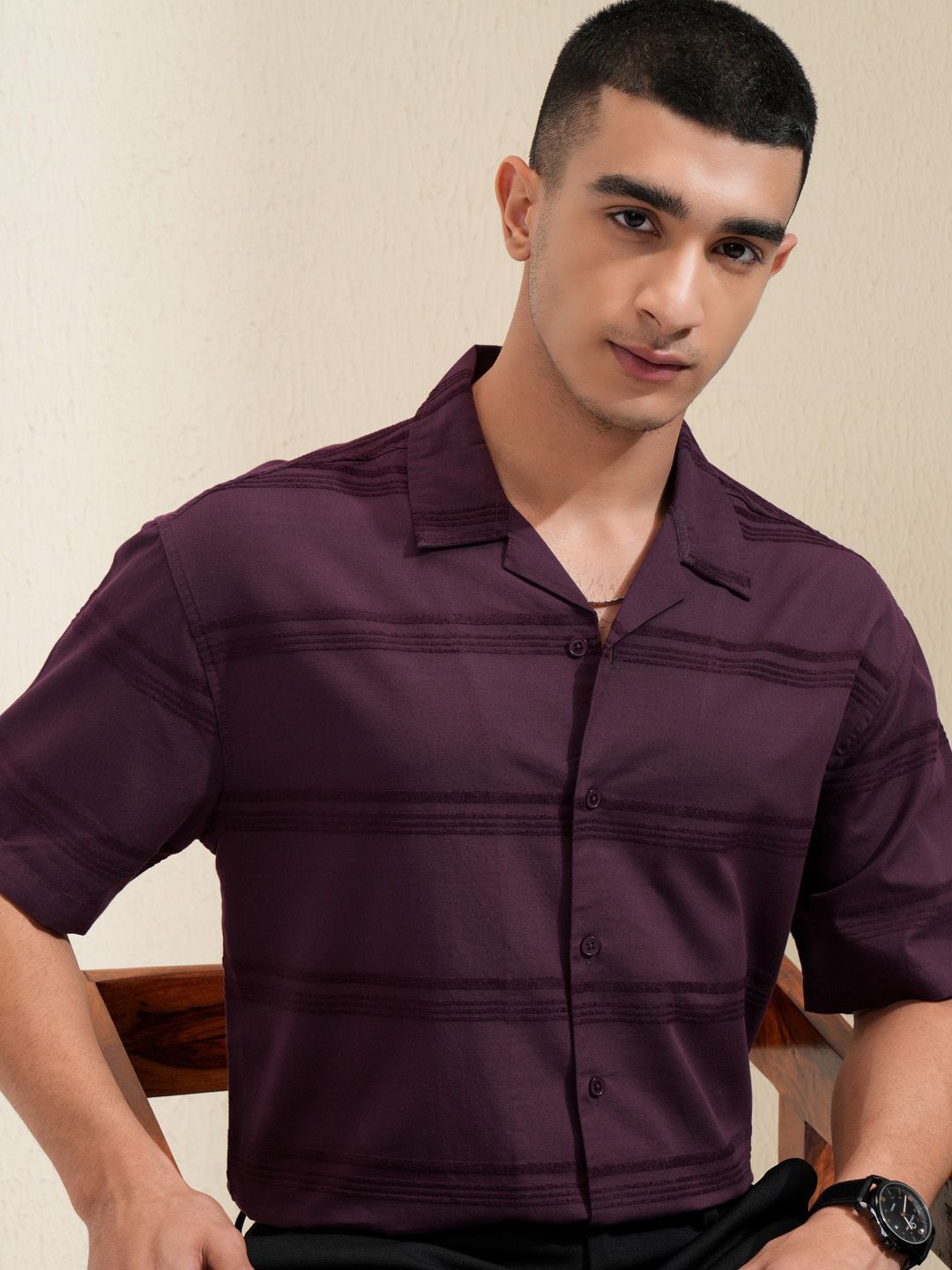 

HIGHLANDER Men Horizontal Stripes Opaque Striped Casual Shirt, Purple