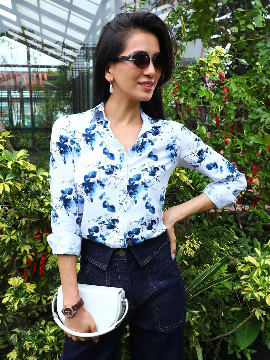

PINACOLADA Women Relaxed Spread Collar Floral Printed Boxy Casual Shirt, Blue
