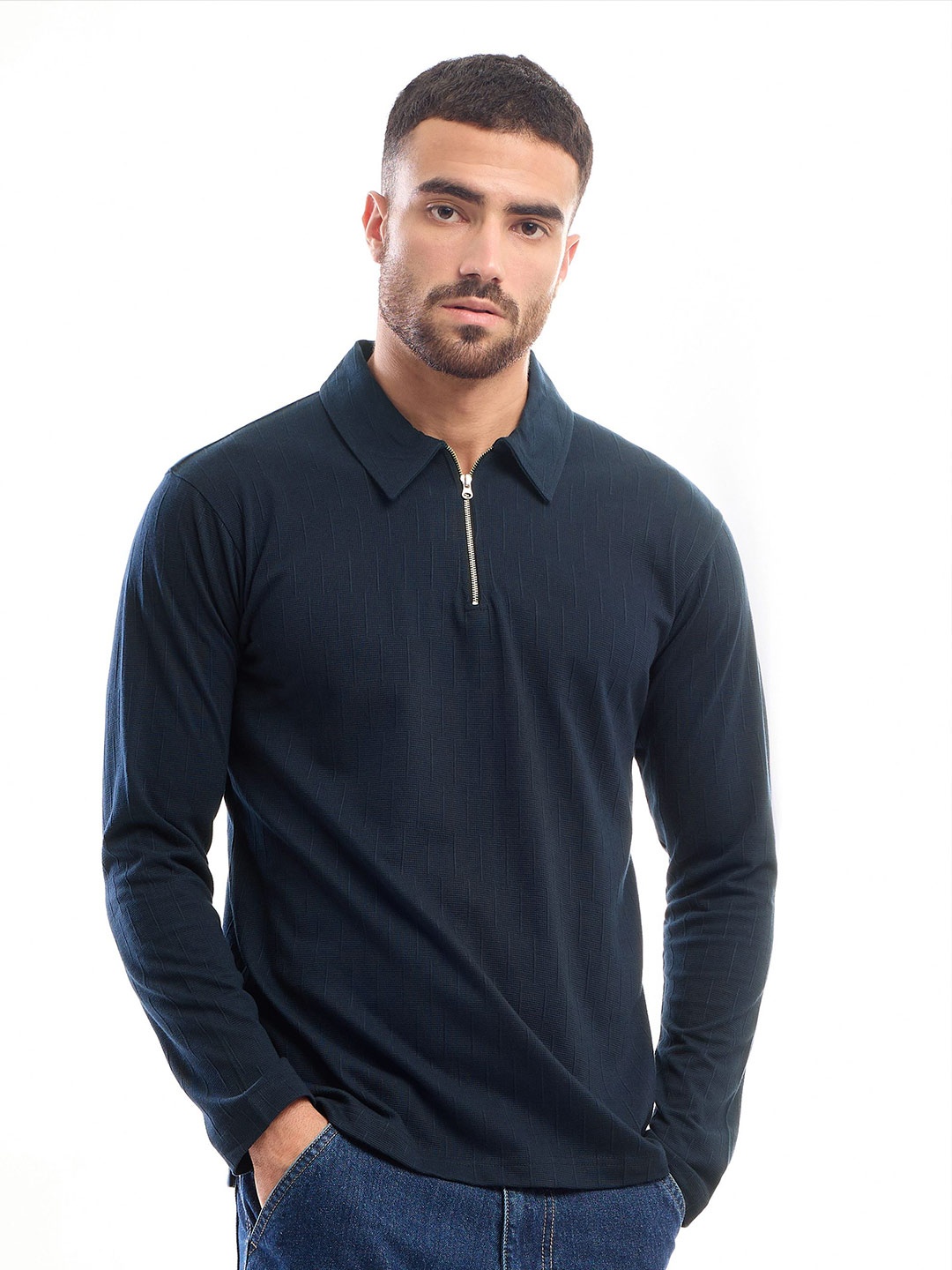 

Beyoung Men Solid Polo Collar Cotton T-shirt, Blue