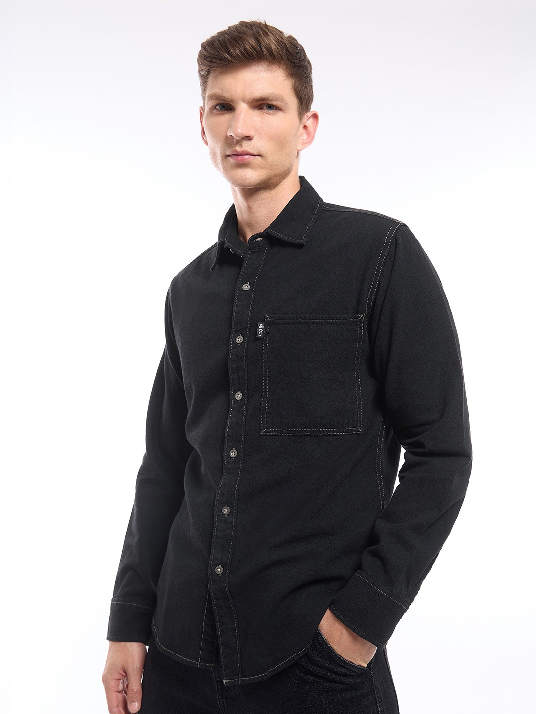 

Beyoung Men Classic Spread Collar Solid Cotton Casual Shirt, Black