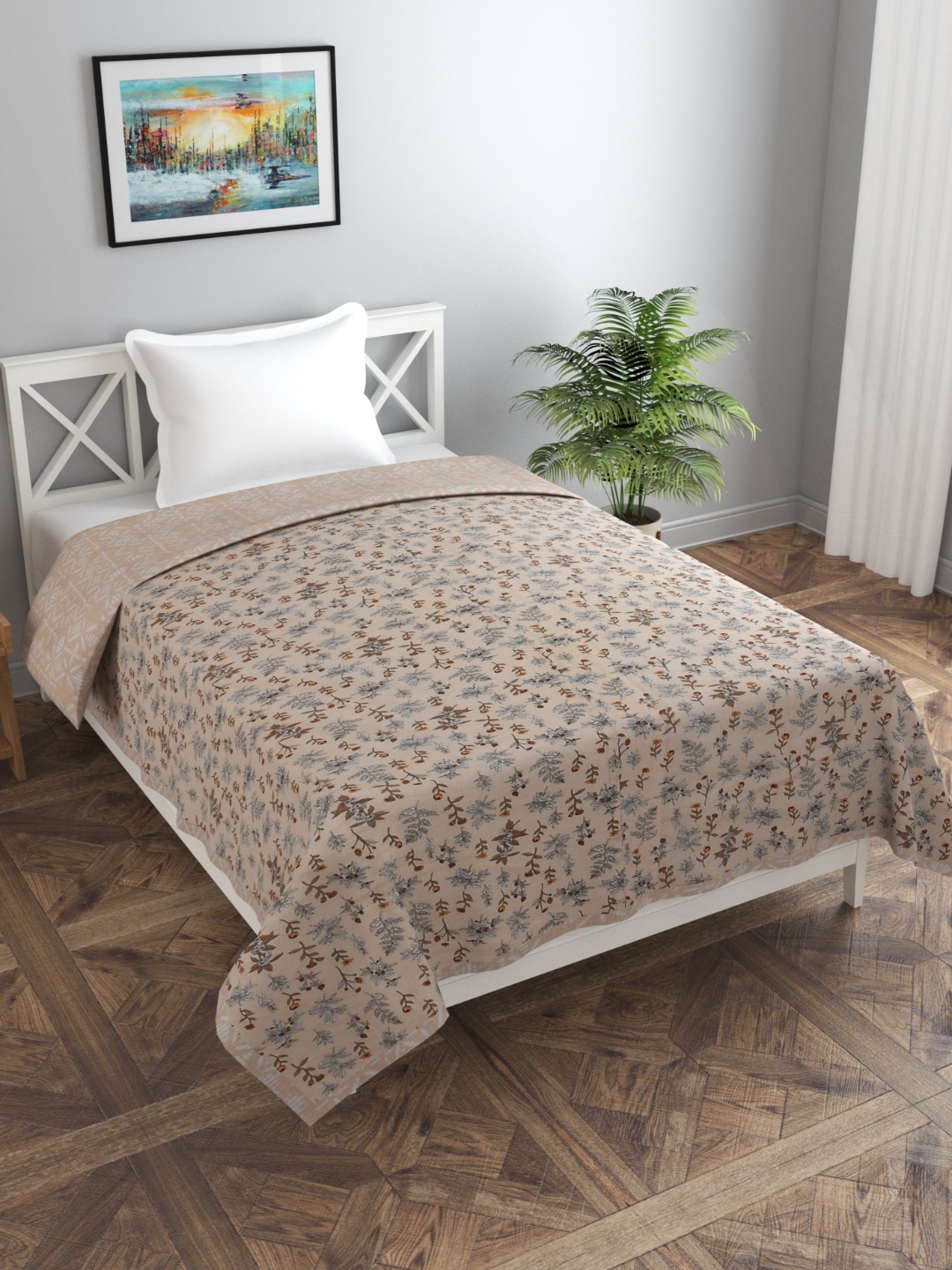 

Florida Fiva Peach Floral Cotton 200 GSM AC Room Reversible Single Bed Dohar