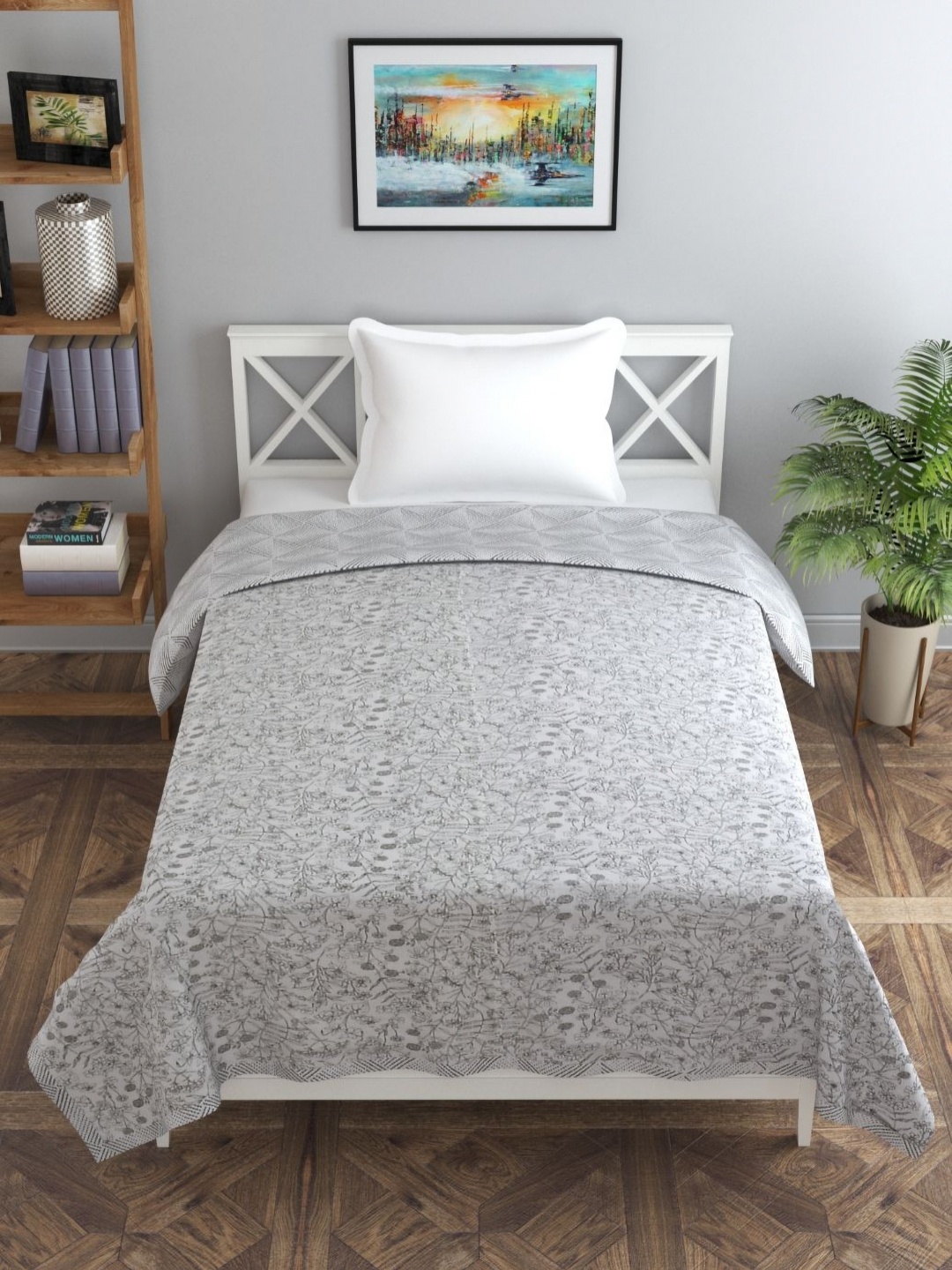 

Florida Fiva White Ethnic Motifs Cotton 200 GSM AC Room Reversible Double Bed Dohar