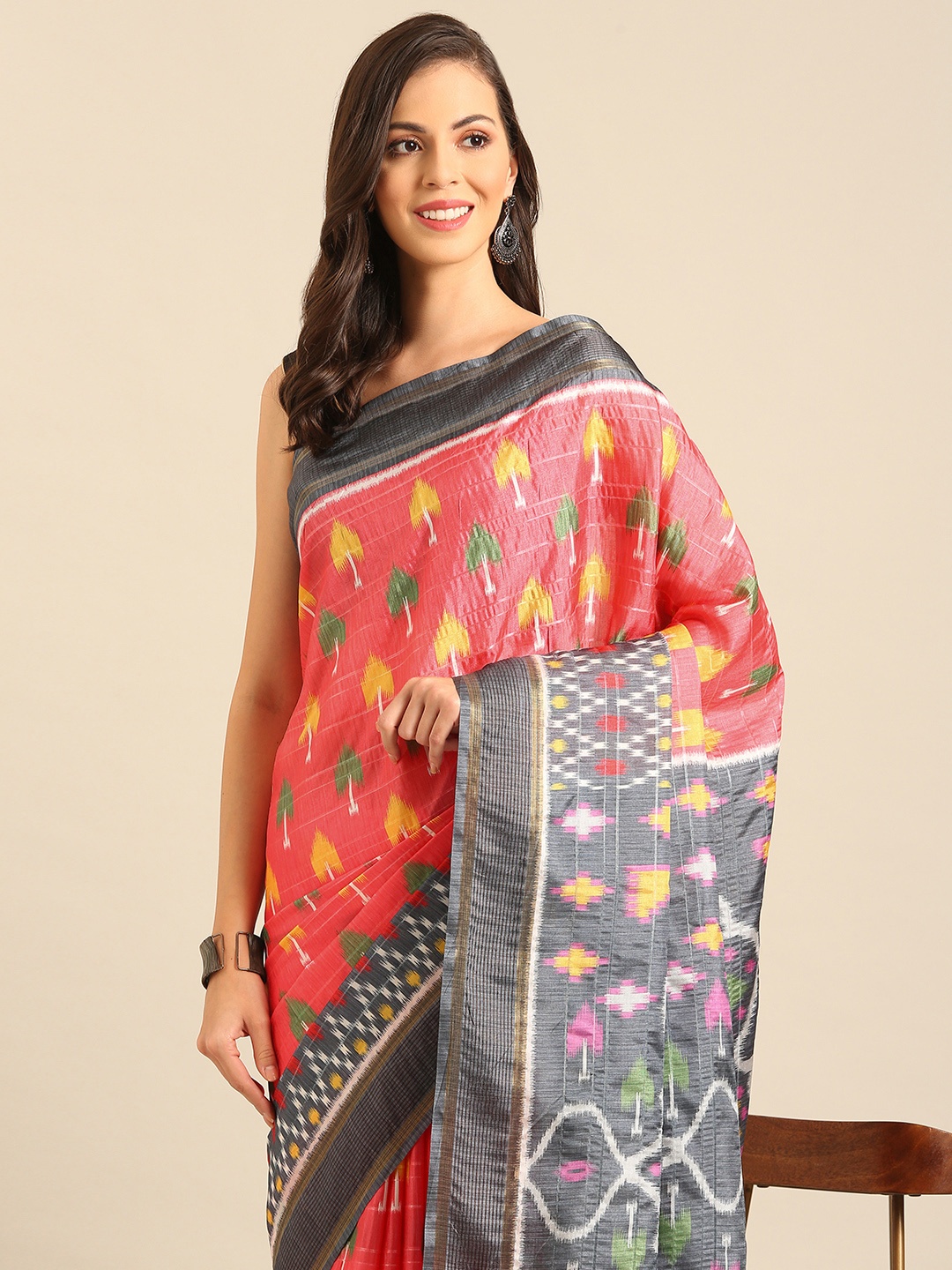 

SANGAM PRINTS Geometric Printed Saree, Pink