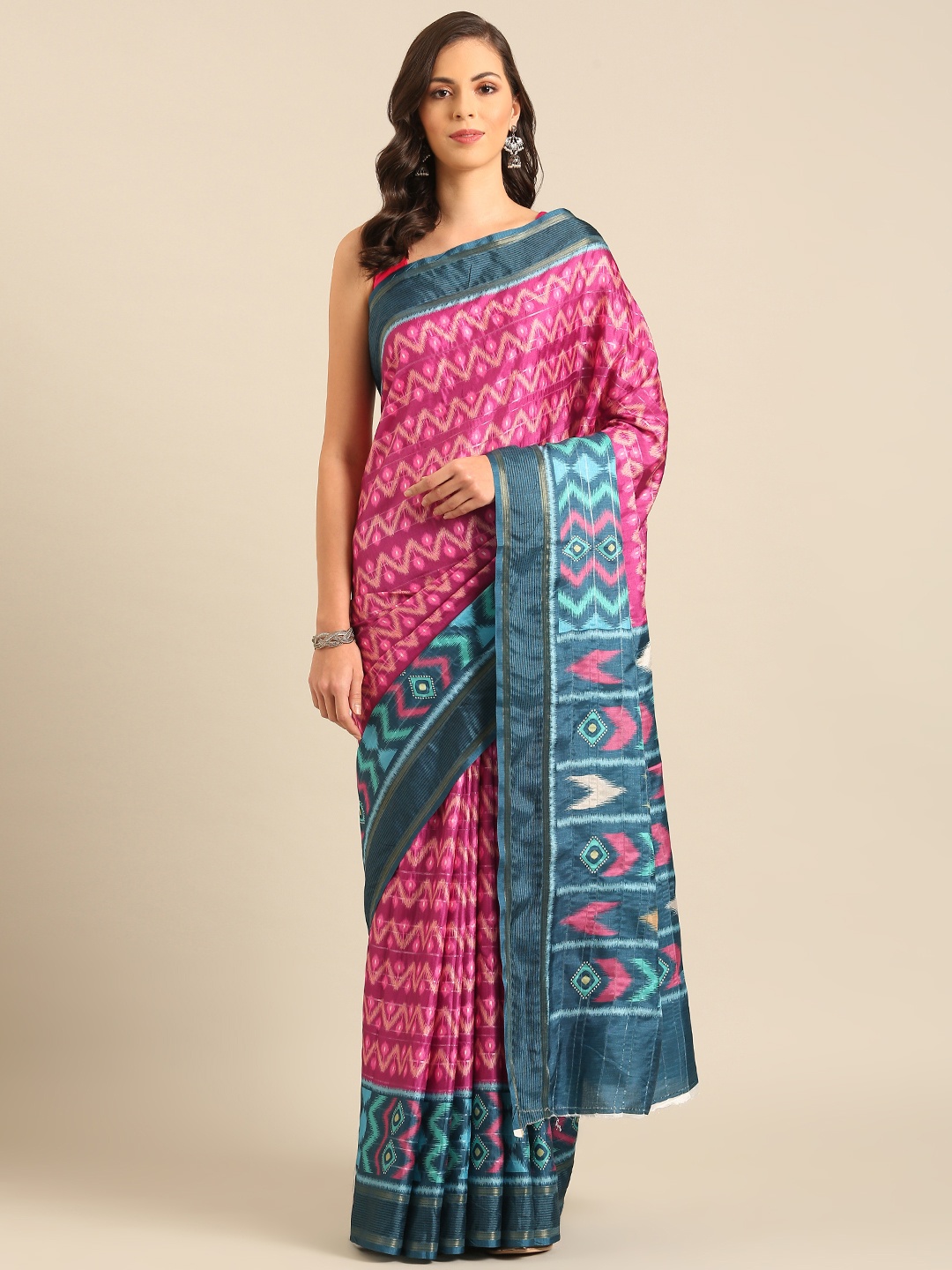 

SANGAM PRINTS Geometric Printed Saree, Magenta