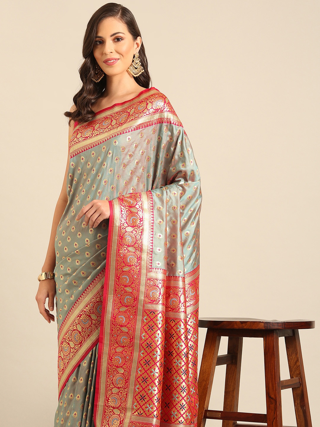 

SANGAM PRINTS Ethnic Motifs Banarasi Saree, Sea green