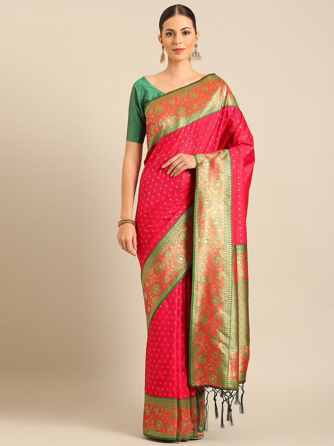 

SANGAM PRINTS Woven Design Zari Saree, Pink