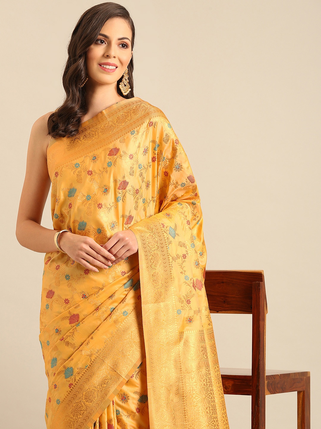 

SANGAM PRINTS Woven Design Banarasi Saree, Mustard