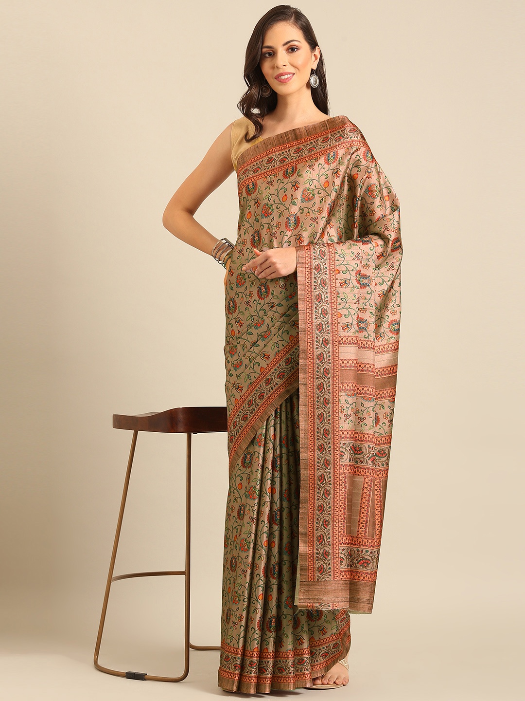 

SANGAM PRINTS Floral Printed Saree, Khaki