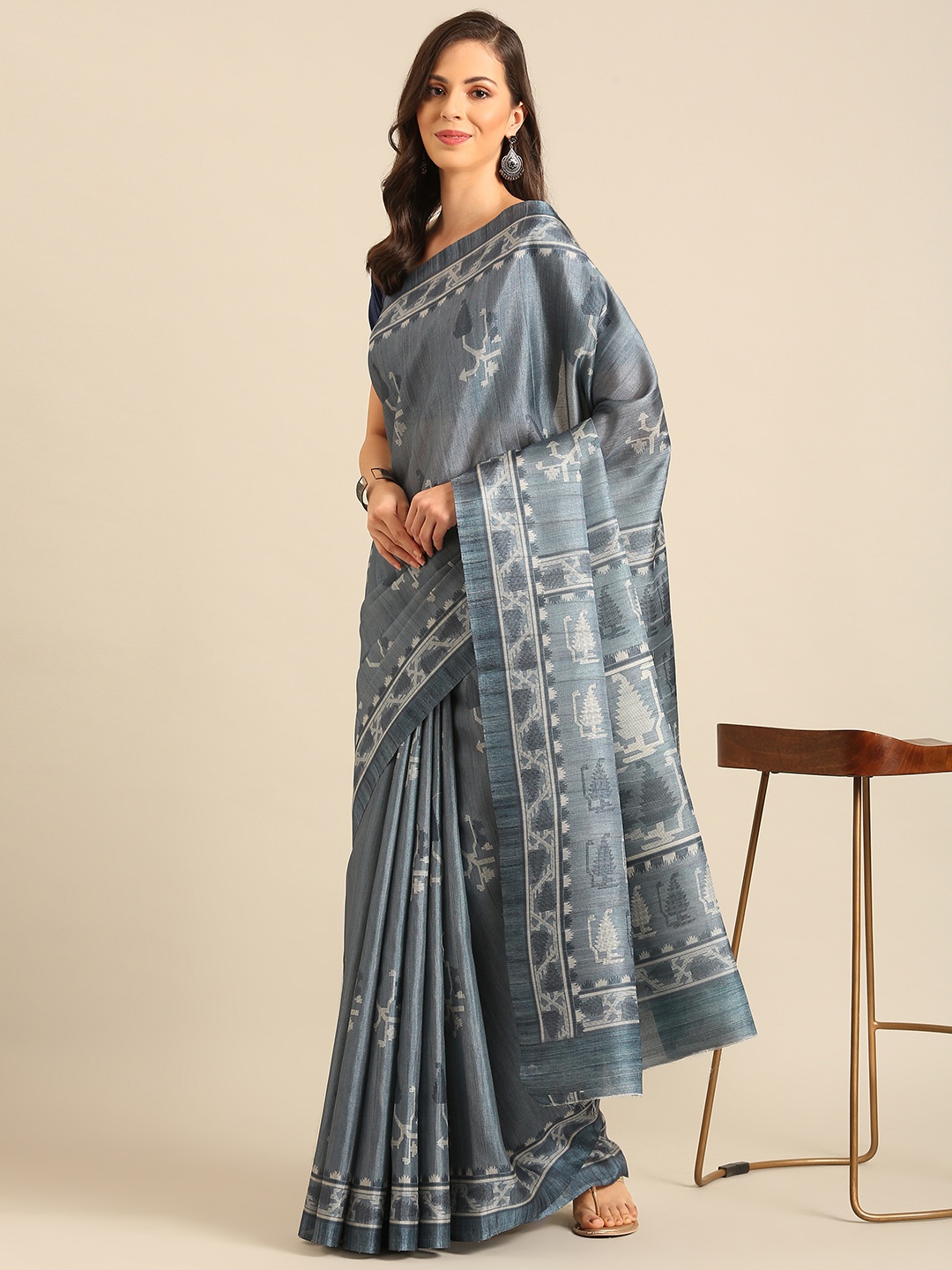 

SANGAM PRINTS Geometric Printed Saree, Grey